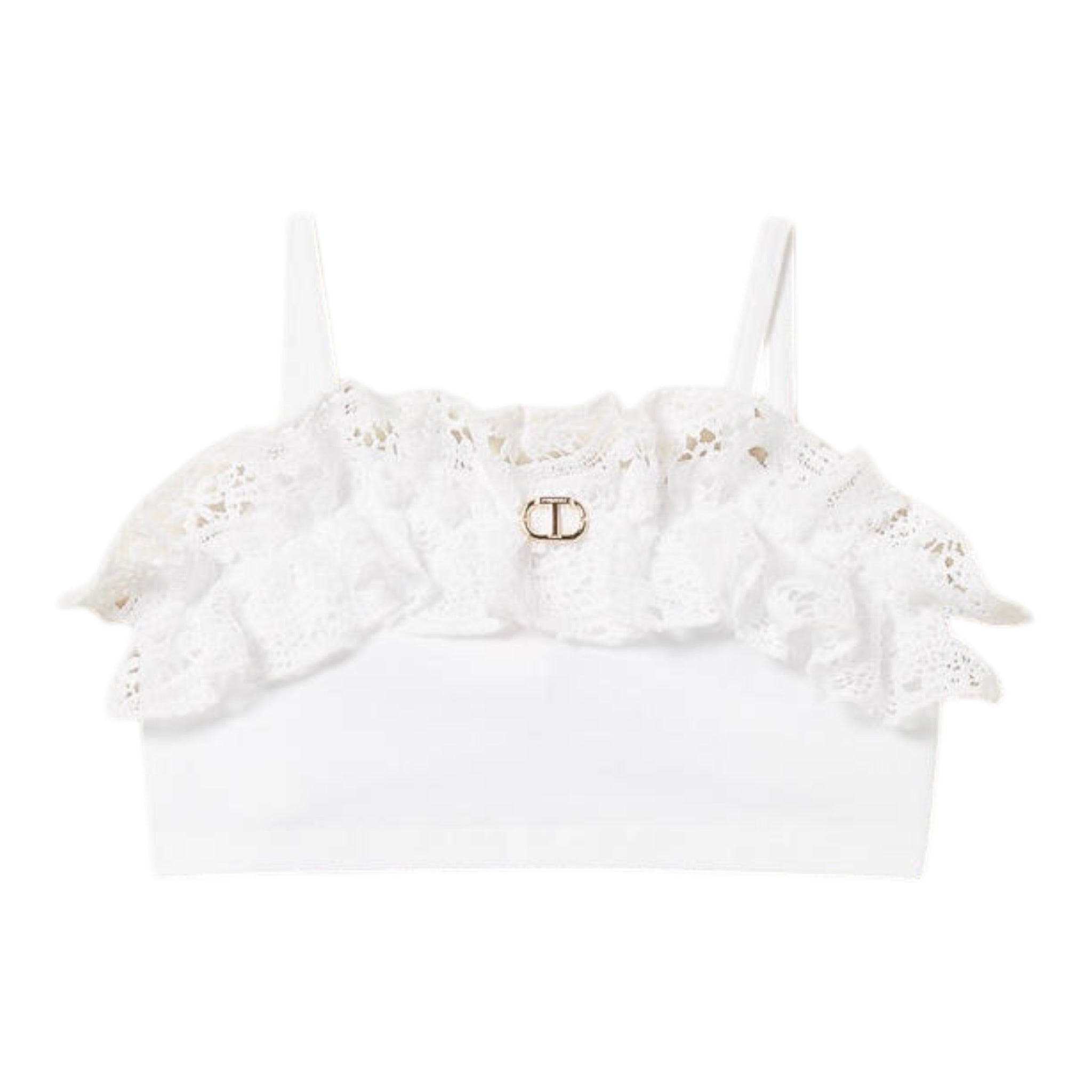 Twinset Top A Bretelle Tinta Unita con Ricami per Bambina 251GJ2QR5X BIANCO TWINSET 