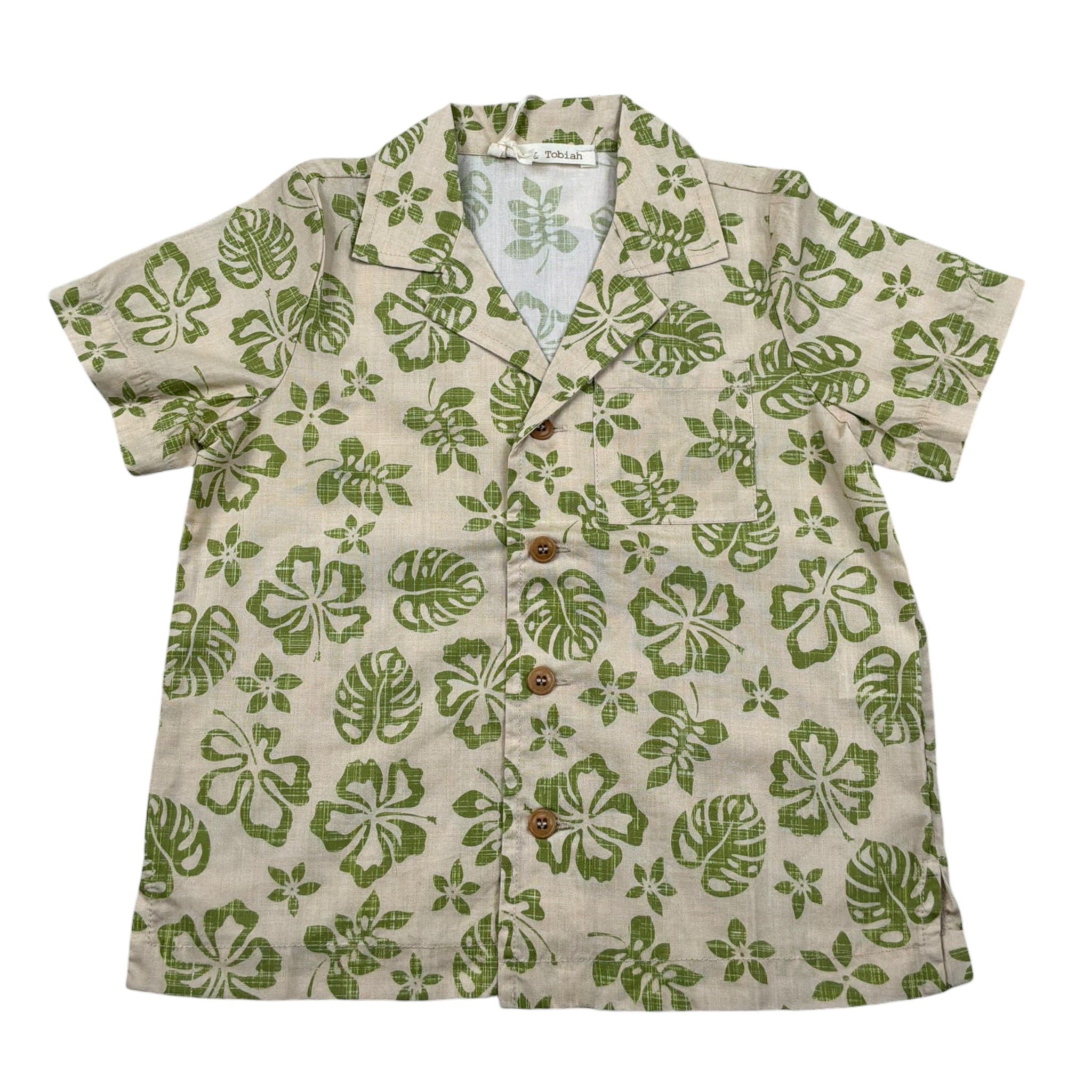 Zhoe & Tobiah Camicia Mezza Manica Tinta Unita Stampa Fantasia per Bambino WI1BJ BEIGE/VERDE ZHOE & TOBIAH 