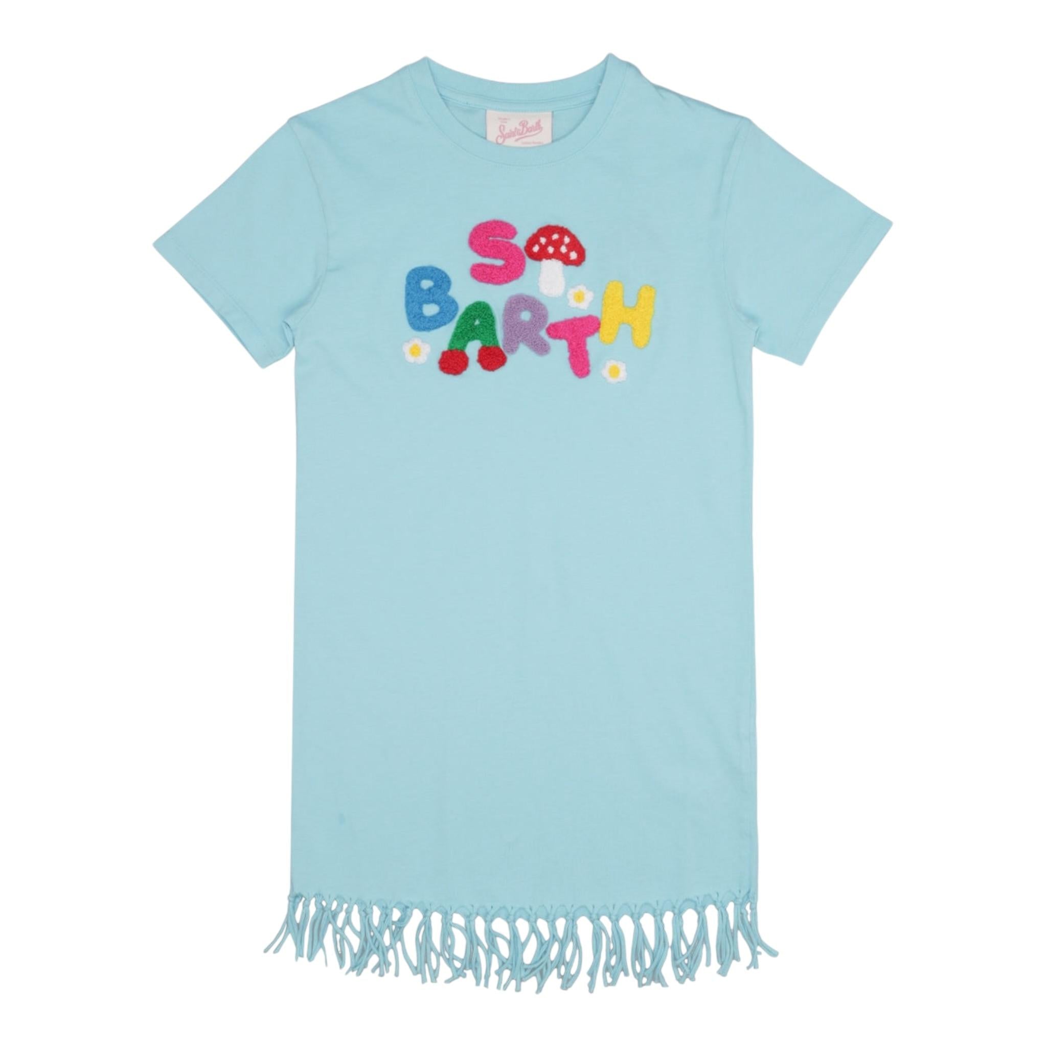 Saint Barth Abito Mezza Manica Tinta Unita con Ricami per Bambina SBWOOD AZZURRO SAINT BARTH 