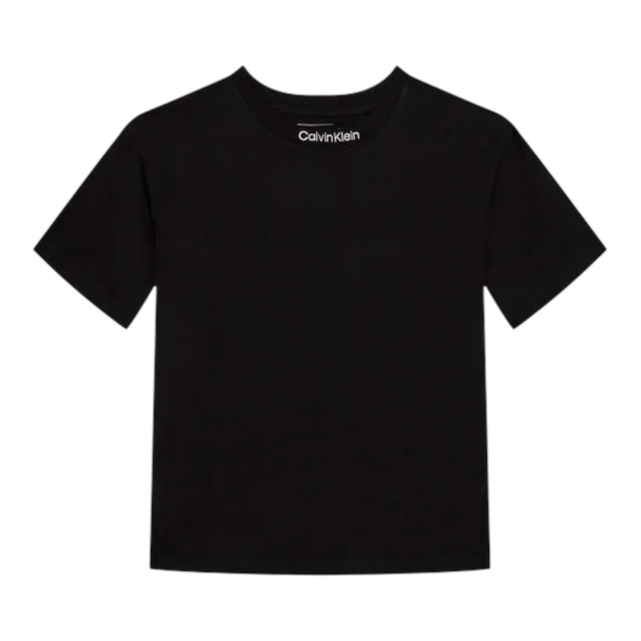 Calvin Klein T-Shirt Girocollo tinta unita con Logo Nero per Bambino IB0IB02353X NERO CALVIN KLEIN 