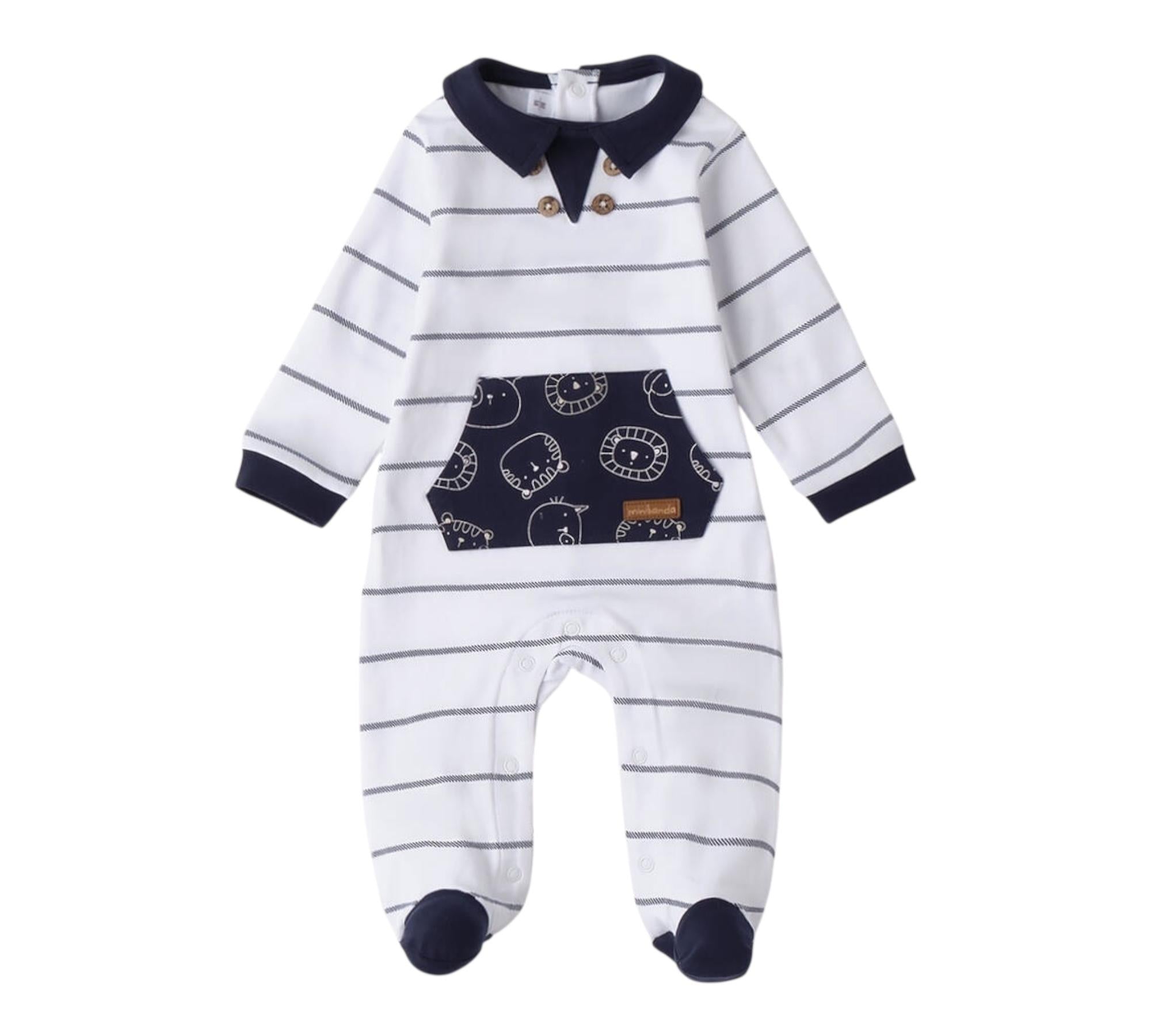 Minibanda Tutina Manica Lunga Tinta Unita con Stampe per Neonato 3B666 BIANCO MINIBANDA 