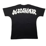 Disclaimer Schwarzes T-Shirt mit Kontrastdruck und Rundhalsausschnitt in Volltonfarbe für Jungen