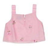 Simonetta Top einfarbig mit Tüll und rosa Blumen für Mädchen