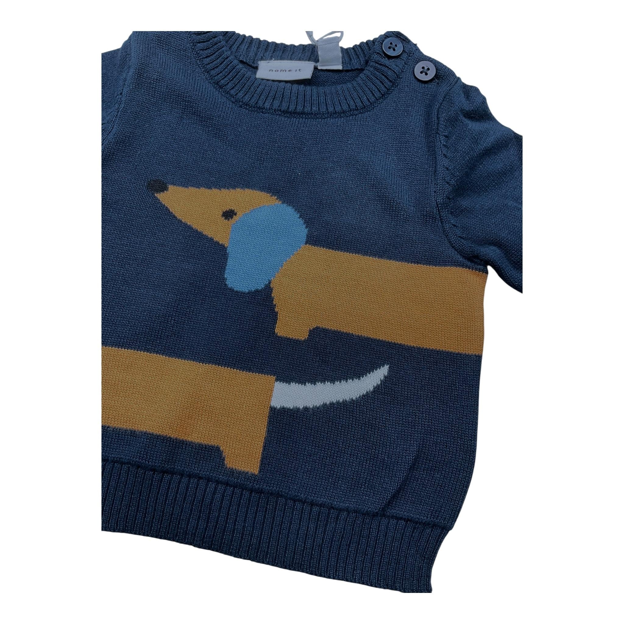 NAME.IT maglia girocollo tinta unita con bassotto Blu per Neonato 13231239X BLU NAME.IT 