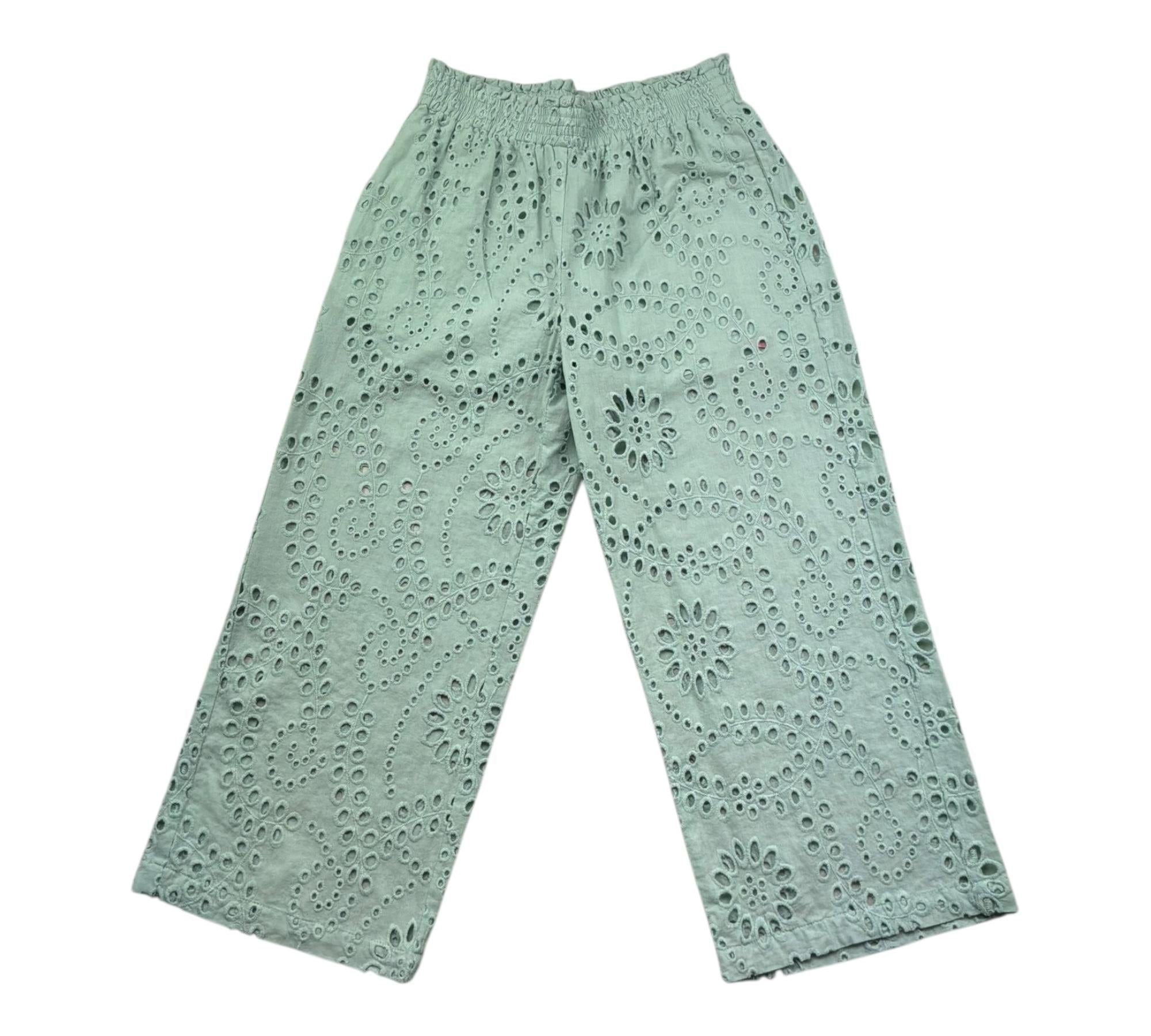 Saint Barth Pantalone Tinta Unita Modello Palazzo In Pizzo Sangallo per Bambina SANGALL VERDE SAINT BARTH 