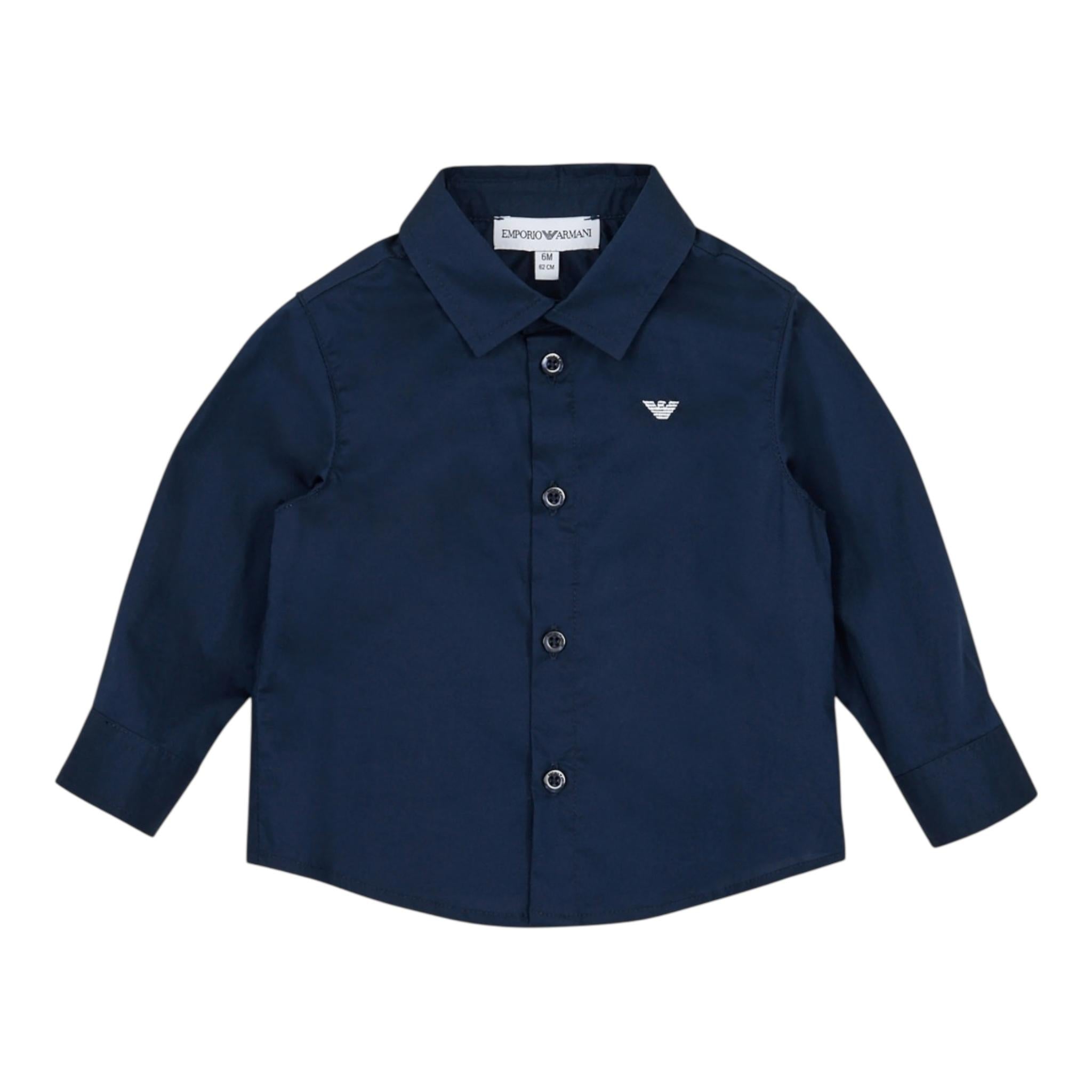 EMPORIO ARMANI camicia tinta unita con logo Blu per Bambino 8NHC01 BLU EMPORIO ARMANI 
