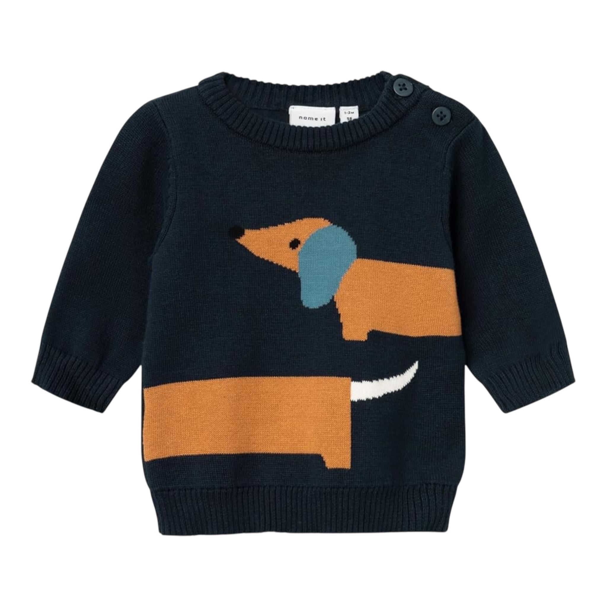 NAME.IT maglia girocollo tinta unita con bassotto Blu per Neonato 13231239X BLU NAME.IT 