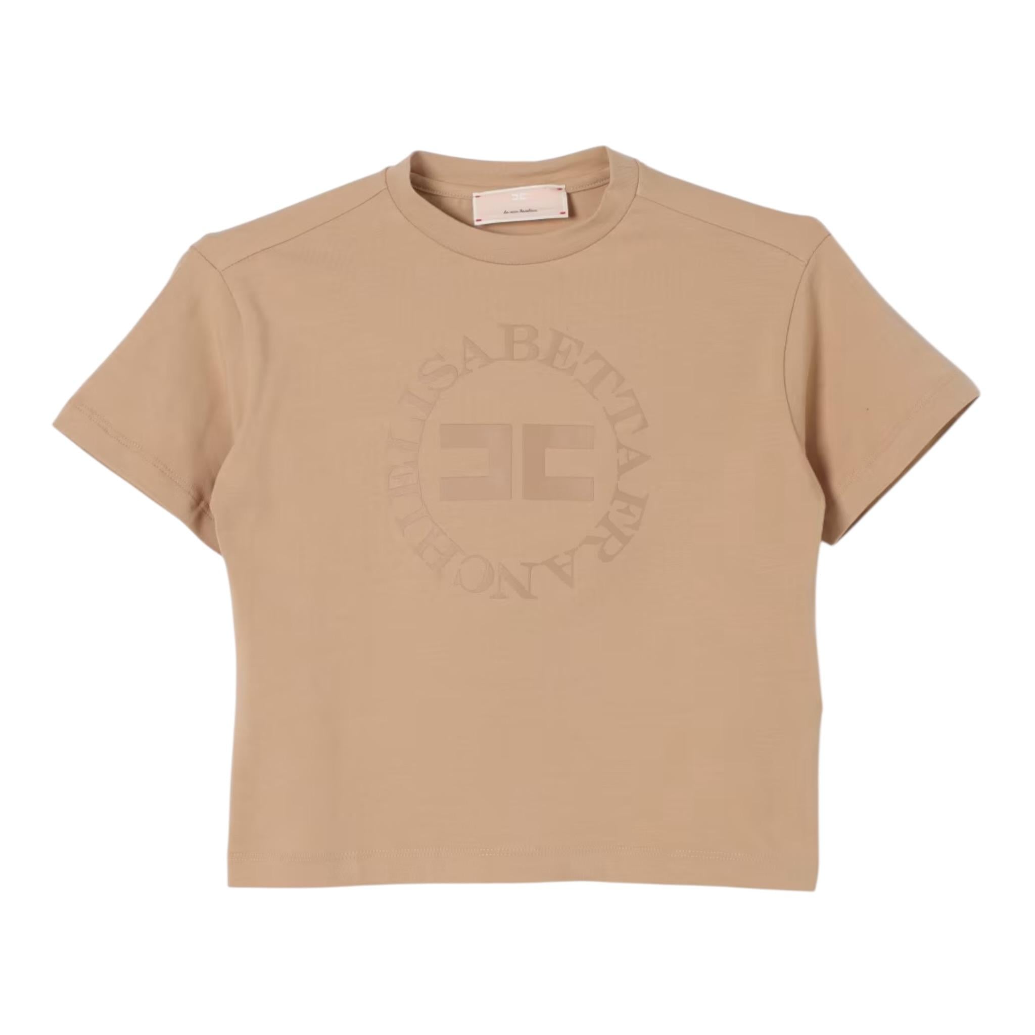 Elisabetta Franchi T-Shirt Girocollo Tinta Unita con Logo per Bambina EFTS218 CAMMELLO ELISABETTA FRANCHI 