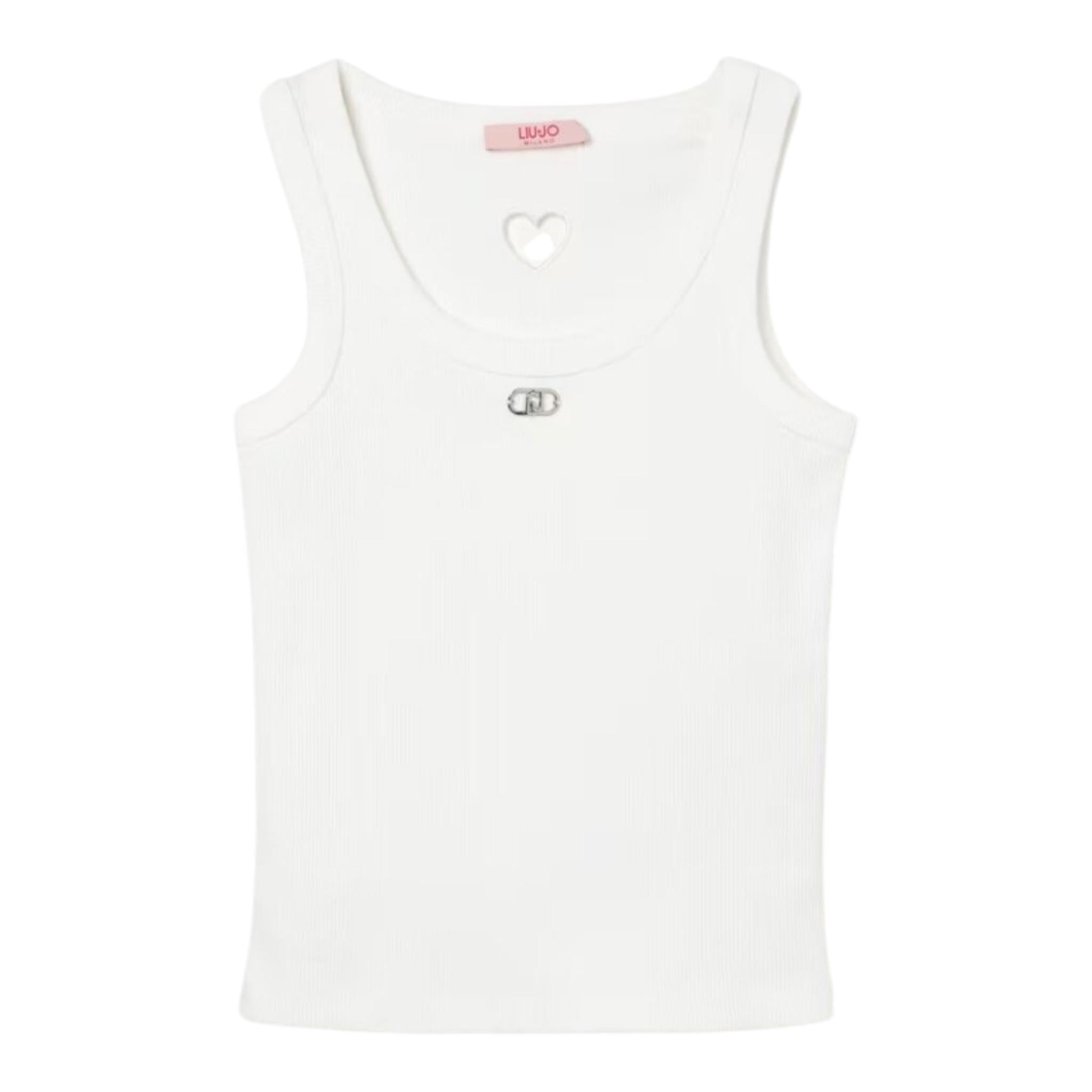 Liu Jo Canotta Tinta Unita con Traforo A Forma di Cuore per Bambina GA5199XXX BIANCO LIU JO 