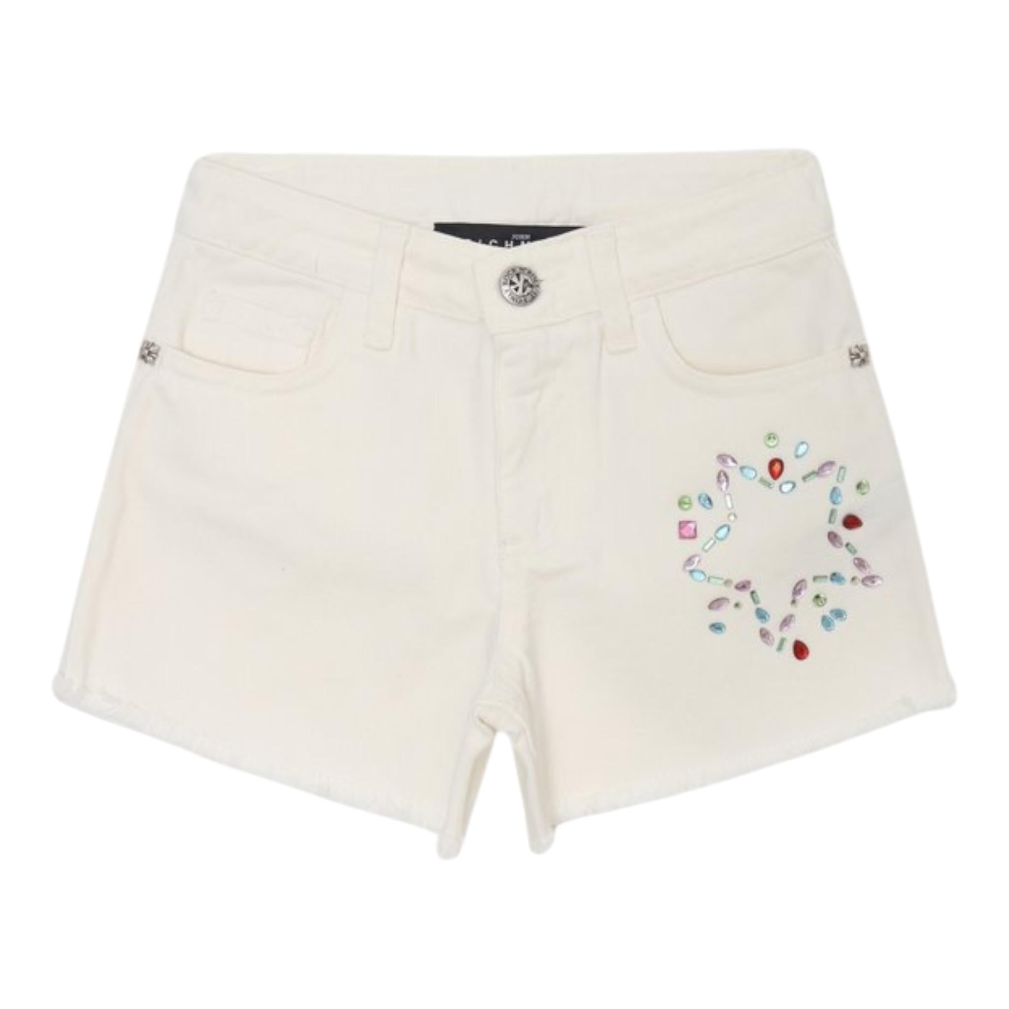 John Richmond Short In Denim Tinta Unita con Brillantini per Bambina RGP25181SH BIANCO JOHN RICHMOND 