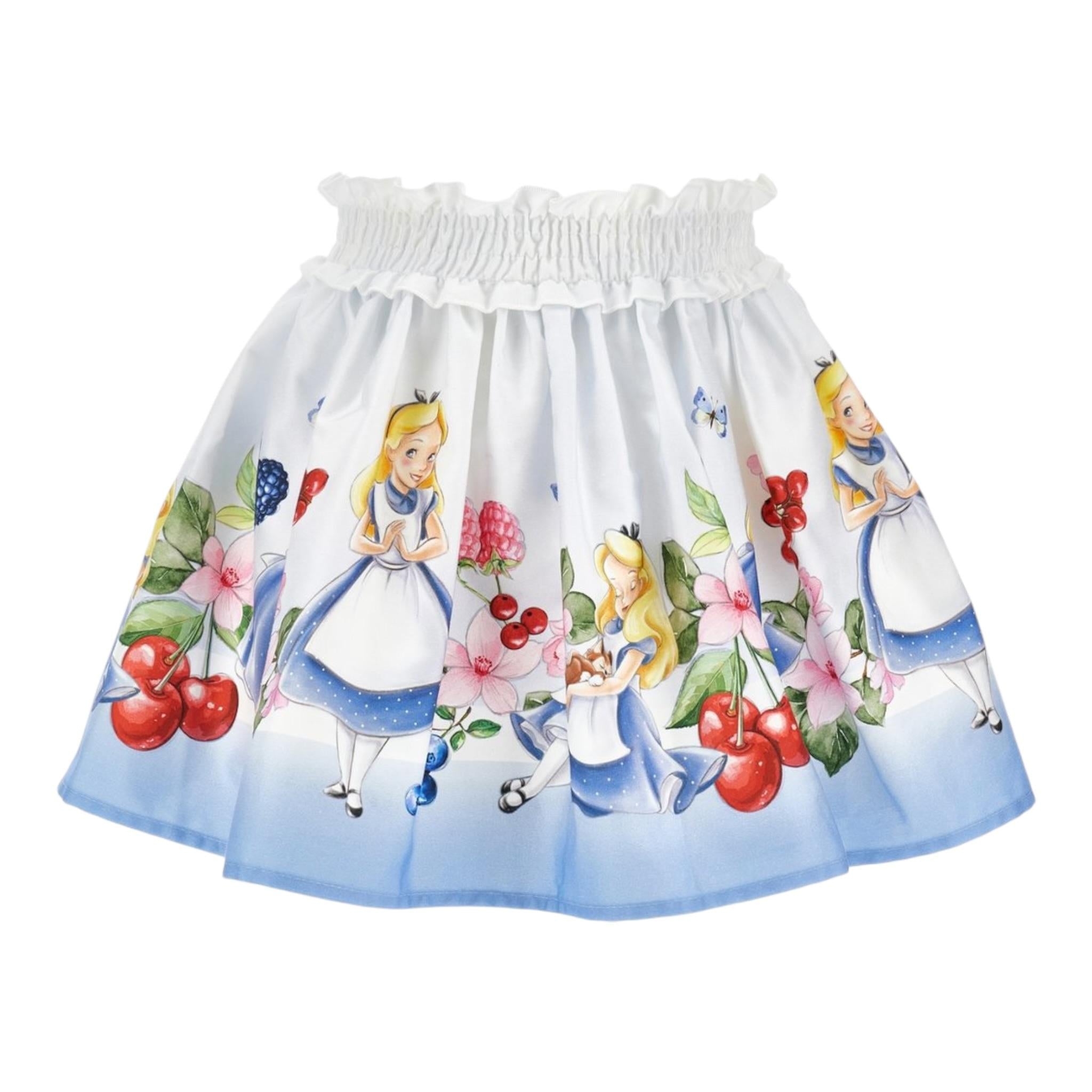 Monnalisa Gonna Tinta Unita con Stampa Alice Nel Paese Delle Meraviglie per Neonata 11E707NX BIANCO MONNALISA 