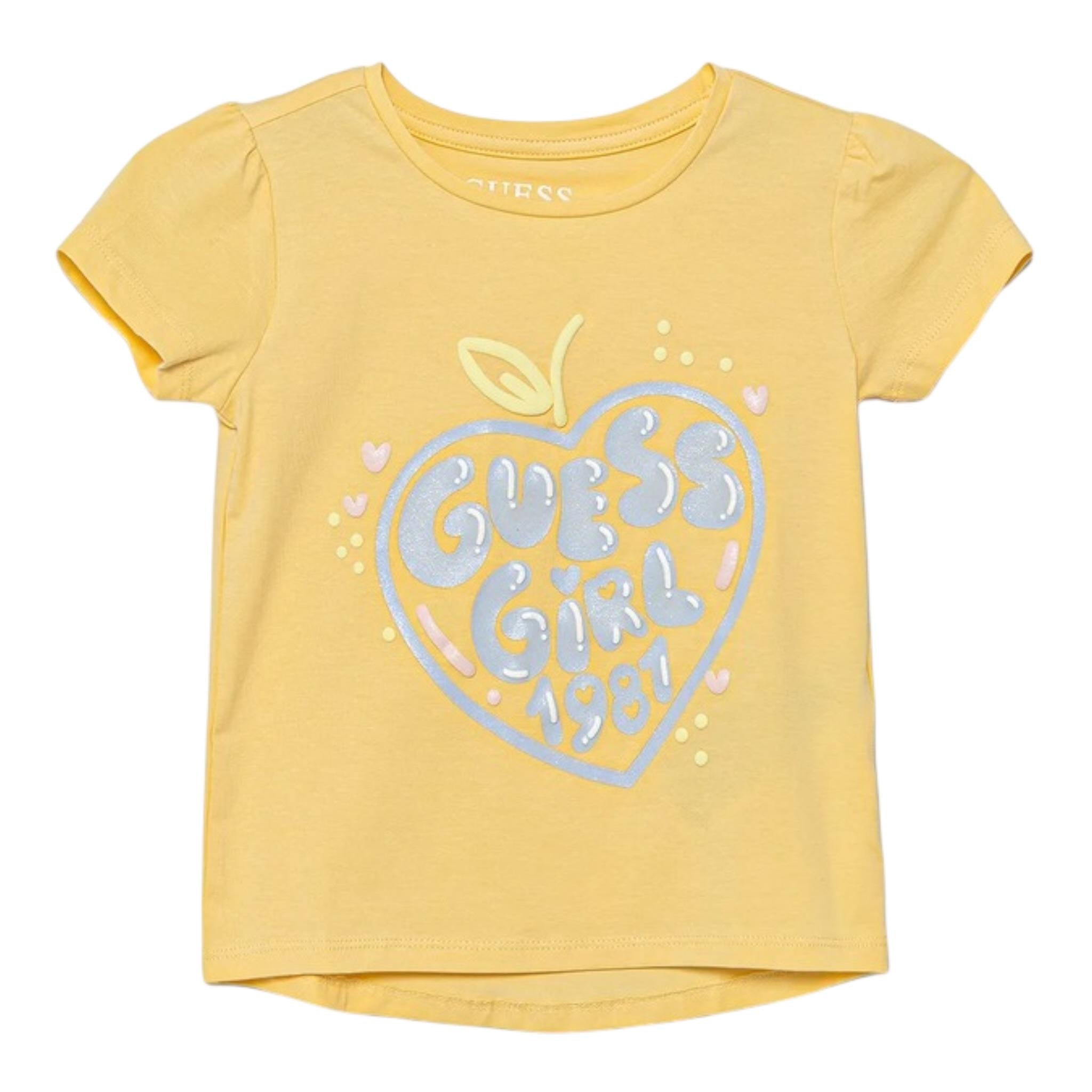 Guess T-Shirt Girocollo Tinta Unita con Stampa per Bambina A5GI01K6YW4X GIALLO GUESS 