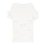 Dou Dou T-Shirt Girocollo Tinta Unita con Applicazioni Fiocchi per Bambina DW8A31 BIANCO DOU DOU 
