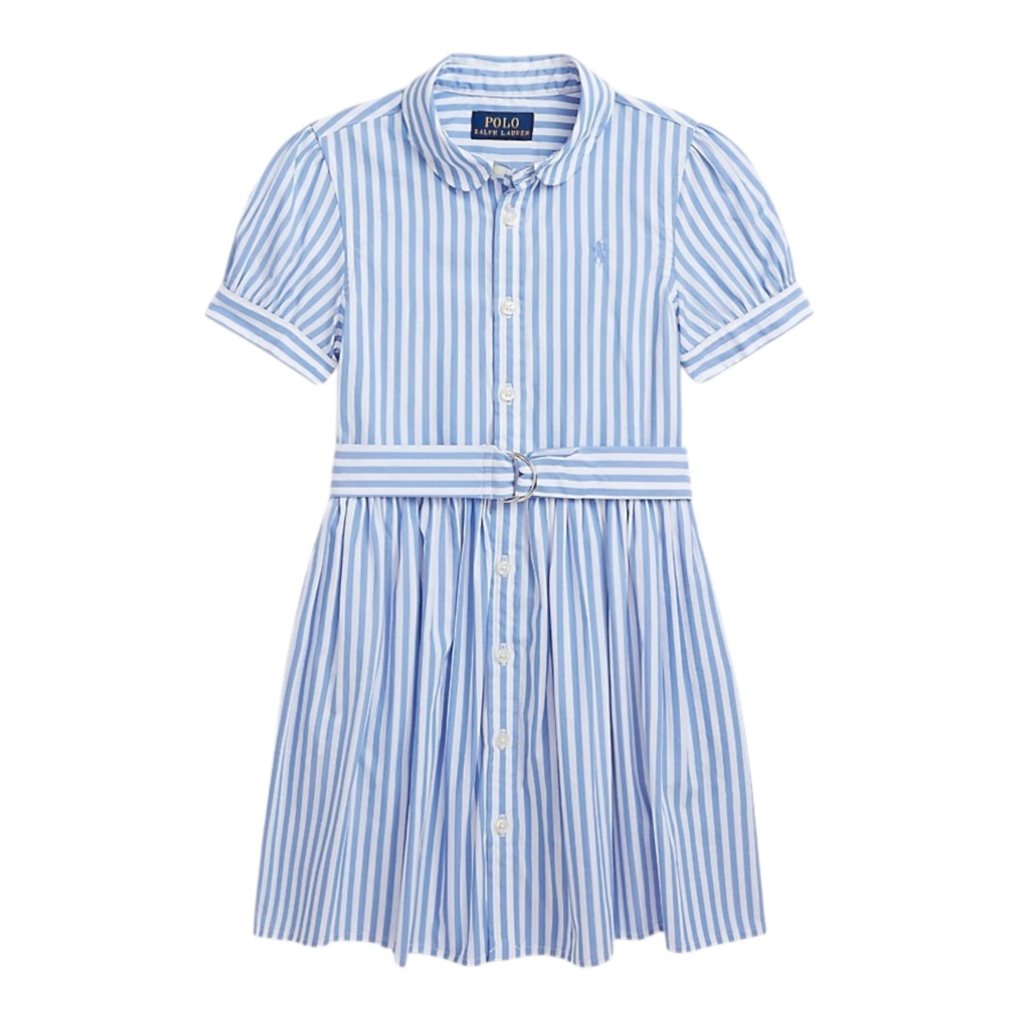 Ralph Lauren Abito Mezza Manica Tinta Unita con Fantasia A Righe per Bambina 313934129002 BIANCO RALPH LAUREN 