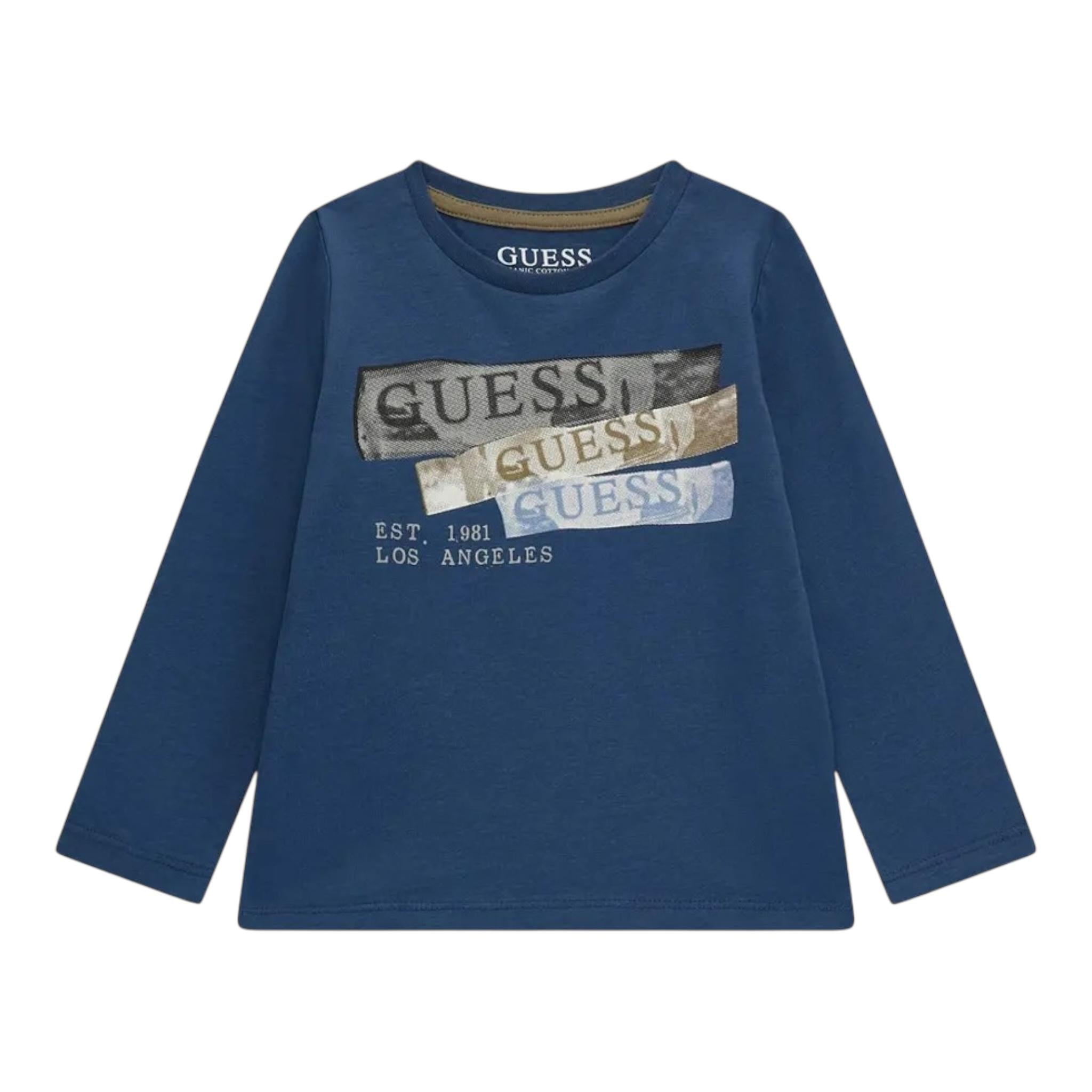 GUESS shirt girocollo tinta unita con stampa Blu per Neonato N4BI20I3Z14N BLU GUESS 