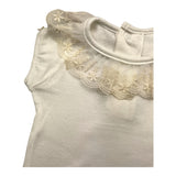 Tintenfisch-Bodysuit, halbe Ärmel, einfarbig, mit cremefarbenem Tüllkragen für Babymädchen