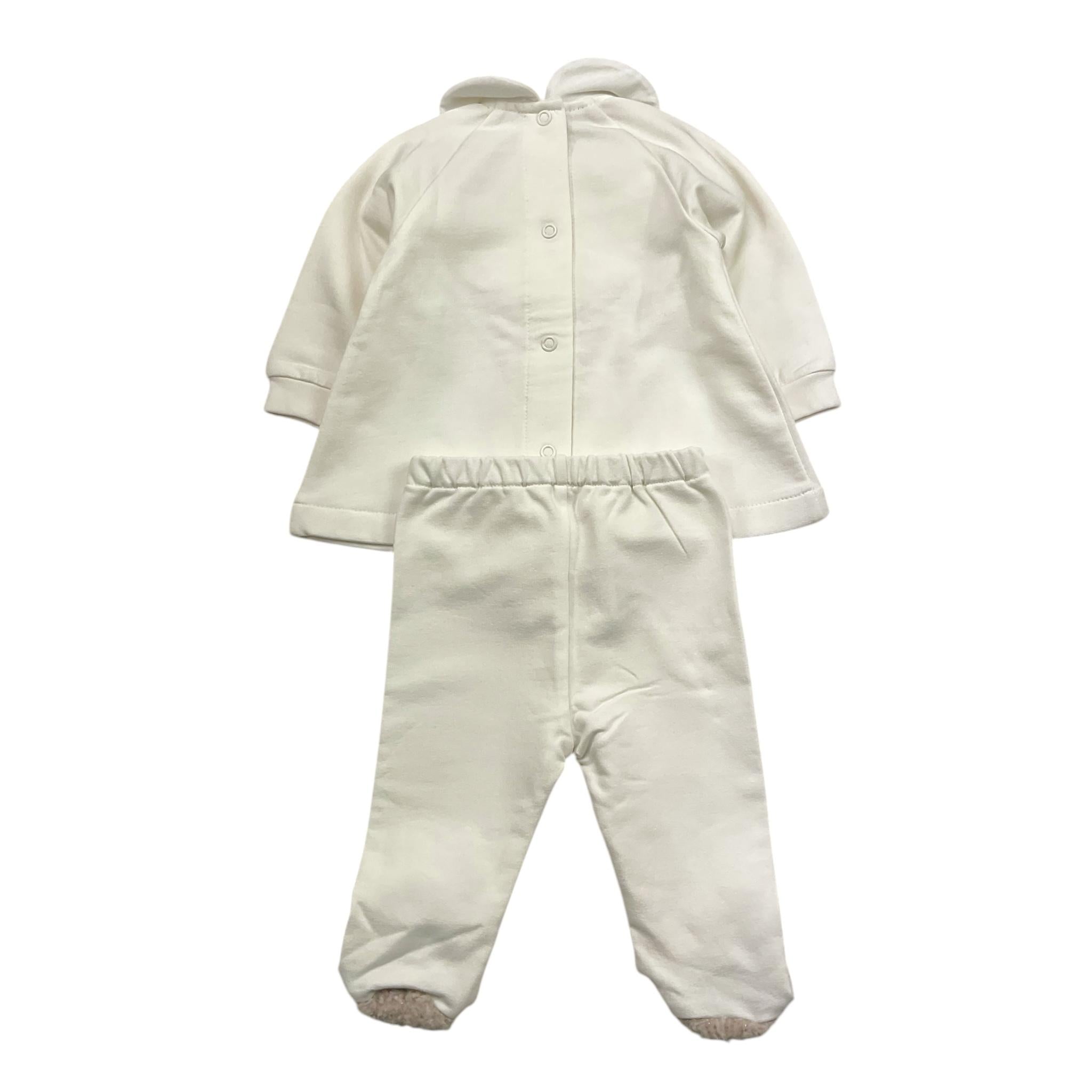 MARLU' complato 2pz shirt-ghettina tinta unita con stampa Bianco per Neonata IG1016 BIANCO MARLU' 