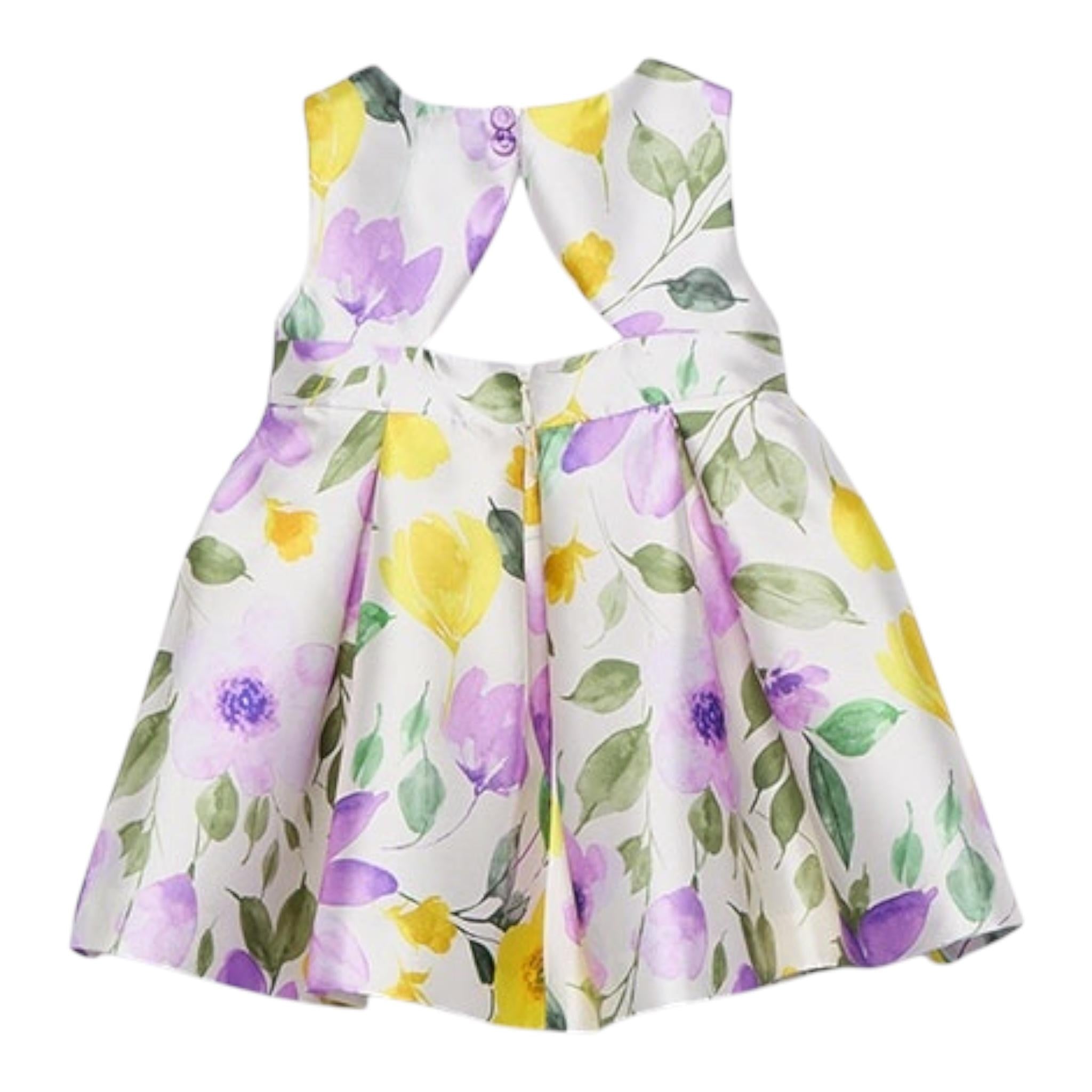 Abel & Lula Abito Giromanica Tinta Unita con Fantasia Fiori per Neonata 5019 BIANCO ABEL & LULA 