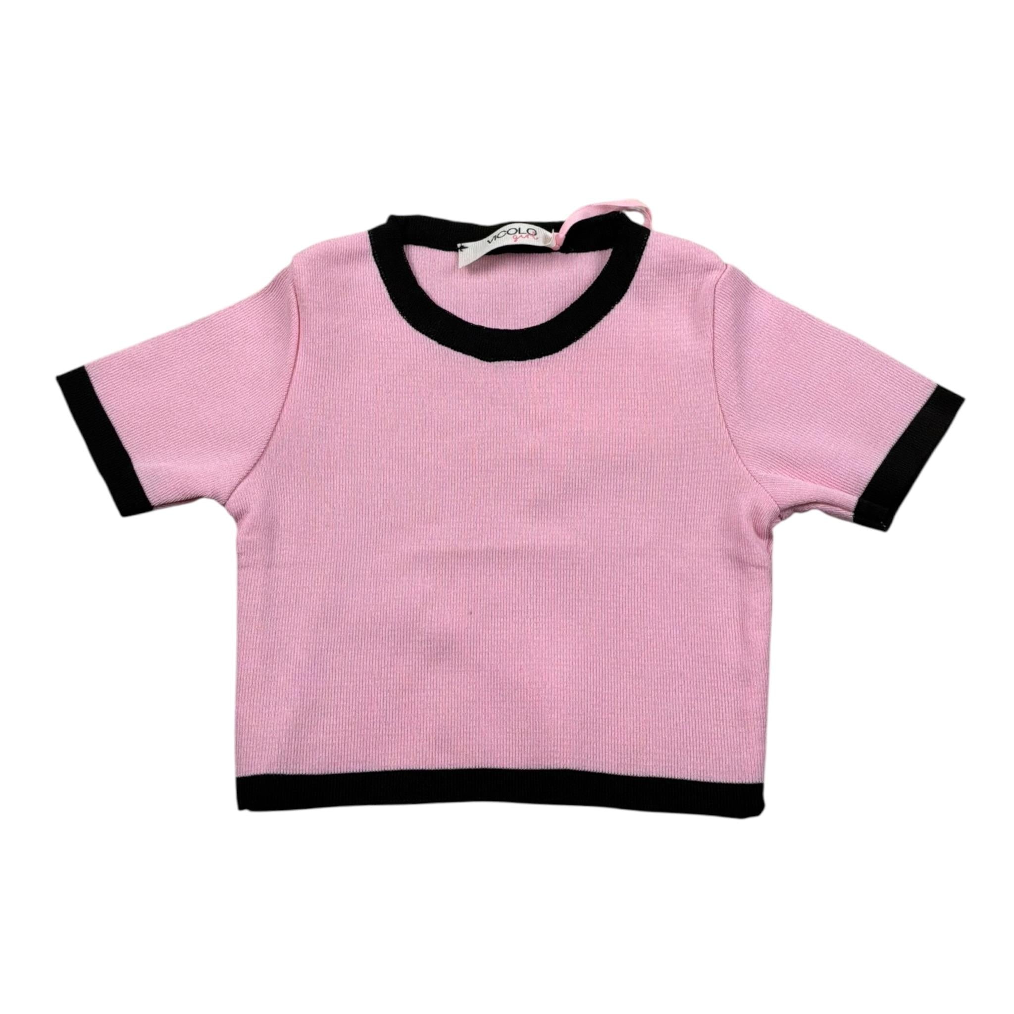 Vicolo T-Shirt Girocollo Tinta Unita con Profili In Contrasto per Bambina 3146W00301 ROSA VICOLO 