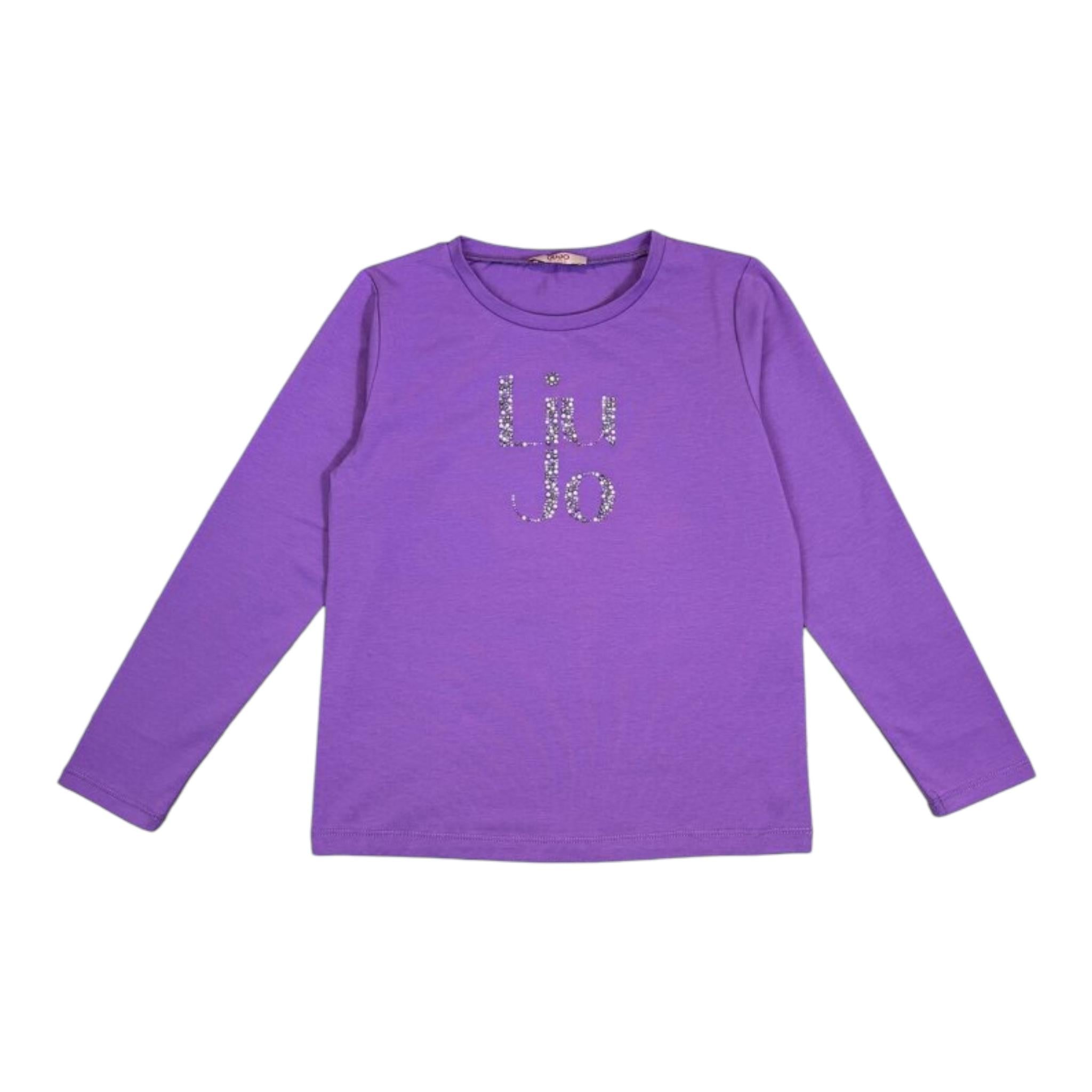 LIU JO shirt girocollo tinta unita con stampa e applicazioni Viola per Bambina GF4093 VIOLA LIU JO 