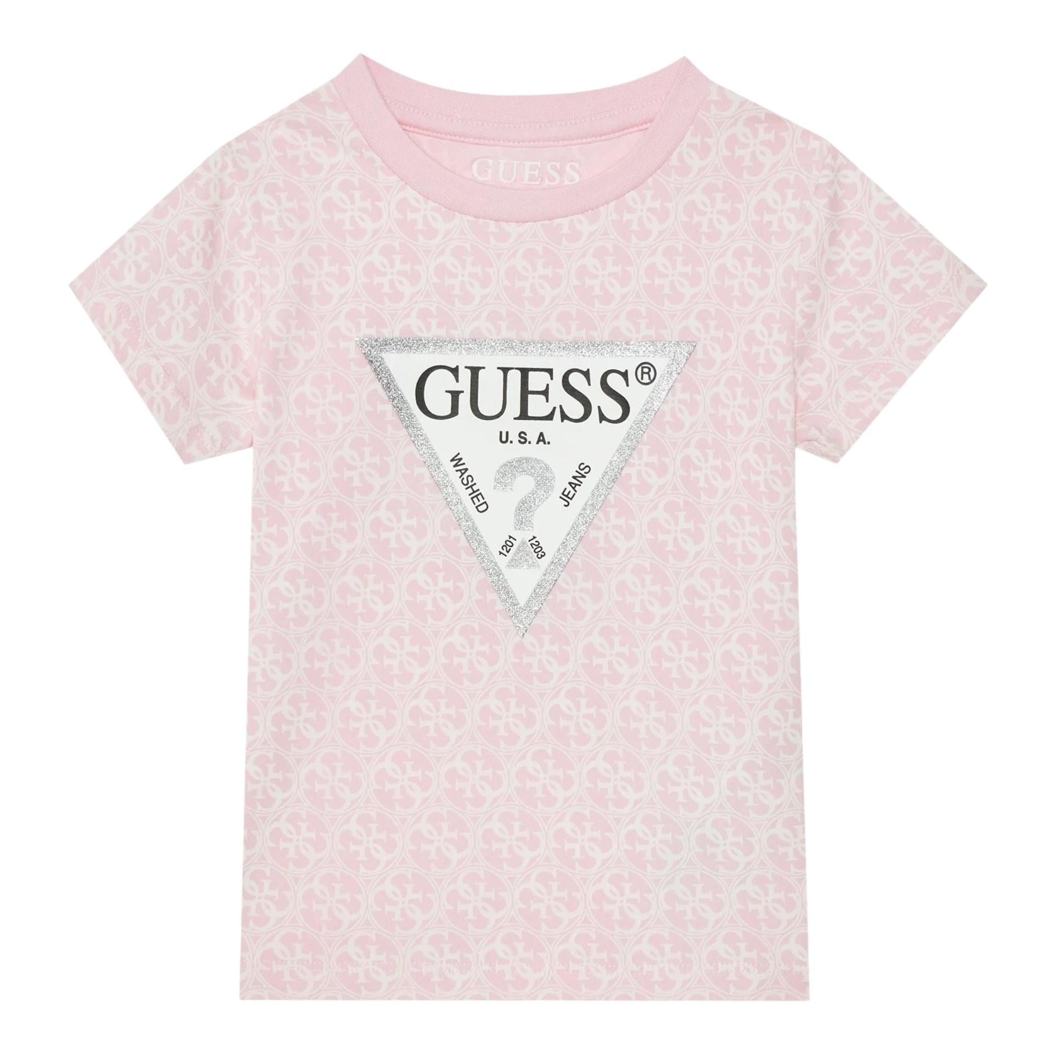 Guess T-Shirt Girocollo Tinta Unita con Stampa per Bambina K5RI15K6YW ROSA GUESS 