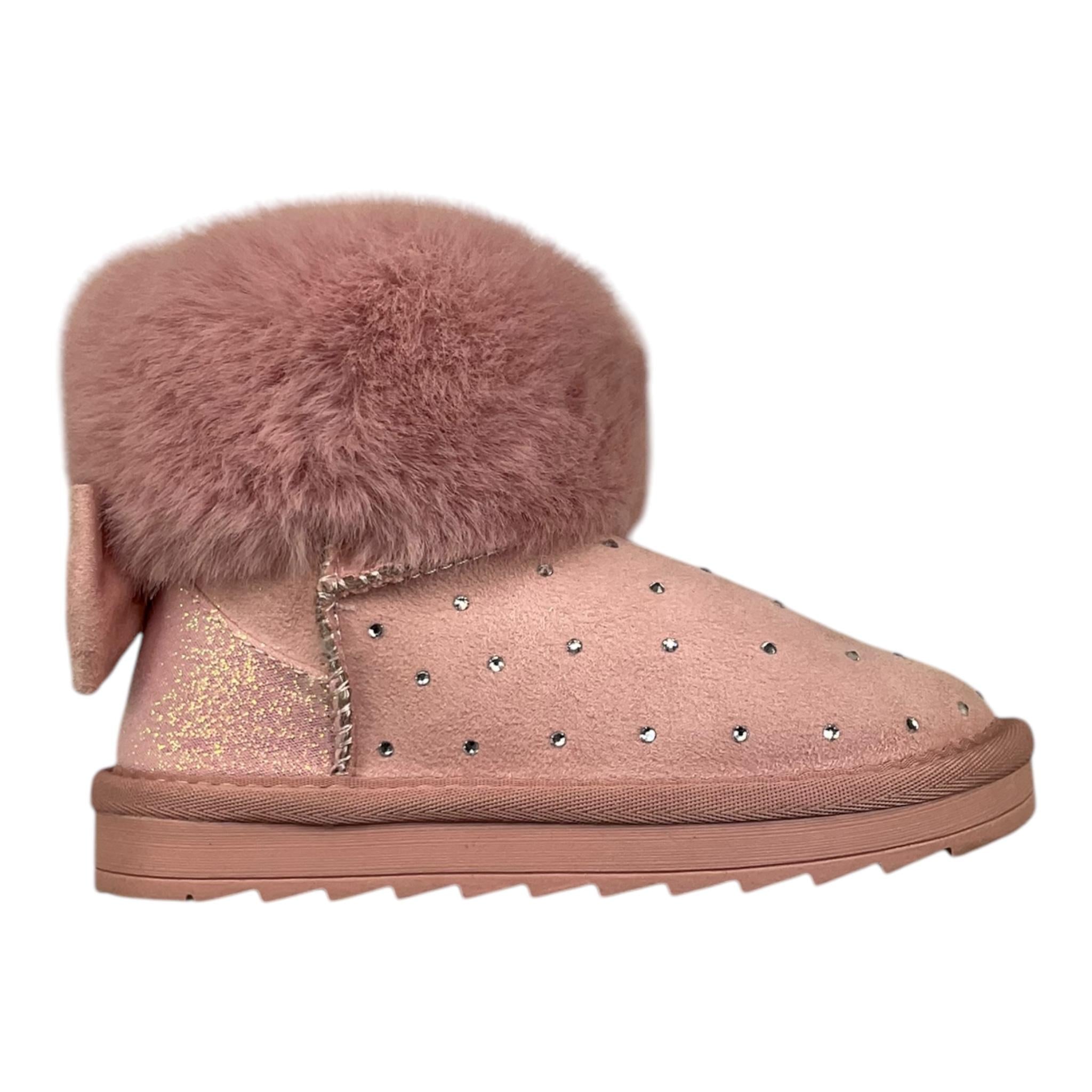 MONNALISA stivaletti bassi tinta unita con fiocco e pelliccia Rosa per Bambina 8C005 ROSA MONNALISA 