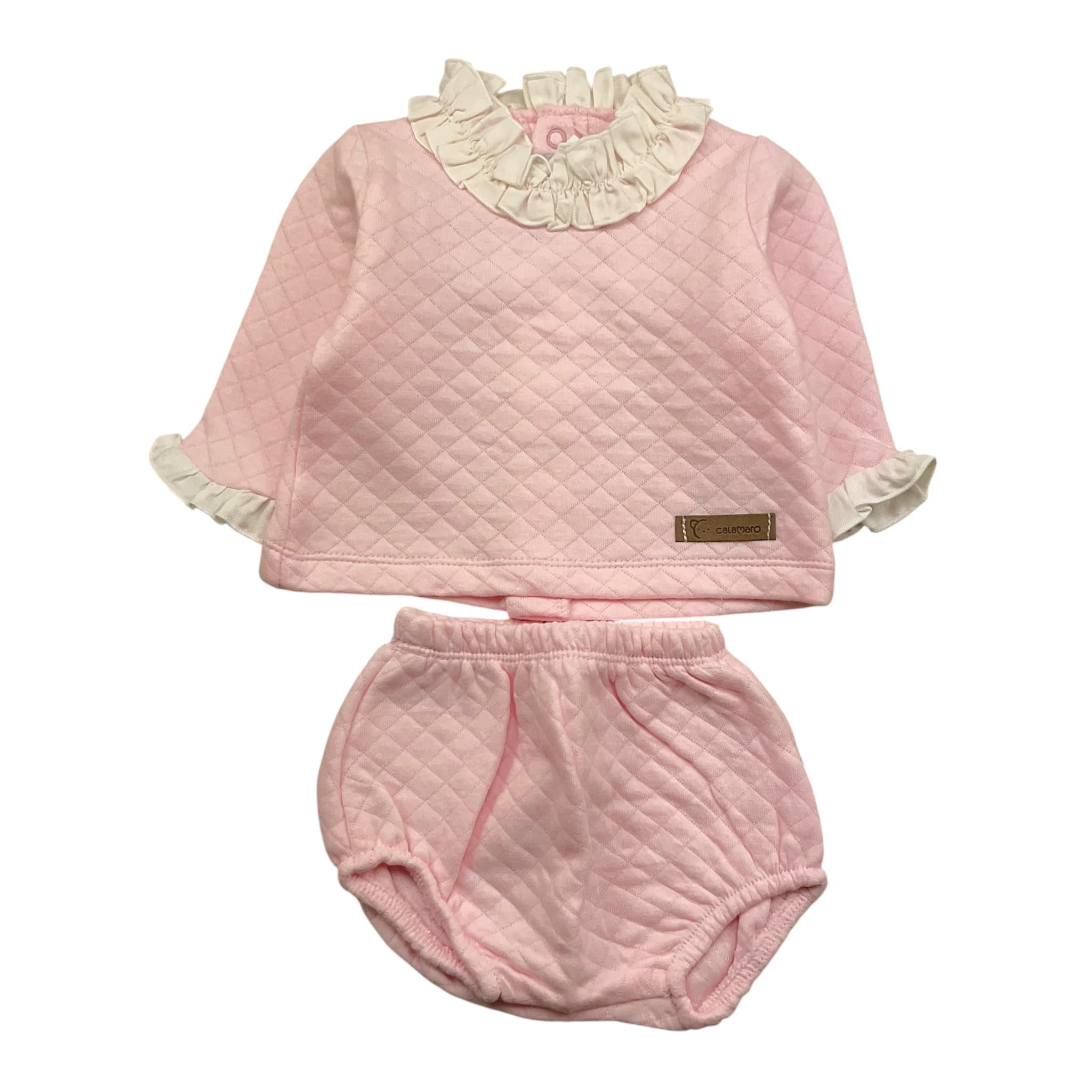 CALAMARO completo 2pz maglia-coulotte tinta unita Rosa per Neonata 11007 ROSA CALAMARO 