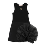 Elisabetta Franchi Einfarbiges Kleid mit Armloch und Applikation Schwarz für Mädchen