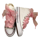 Quickas Zweifarbige Sneaker mit Schnürsenkeln und weiß/pinken Applikationen für Mädchen