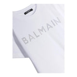 Balmain Einfarbiges T-Shirt mit Rundhalsausschnitt und Glitzer-Print in Weiß für Mädchen