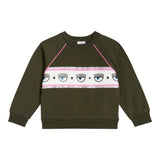 Chiara Ferragni Einfarbiges Rundhals-Sweatshirt mit grünem Aufdruck für Baby-Mädchen