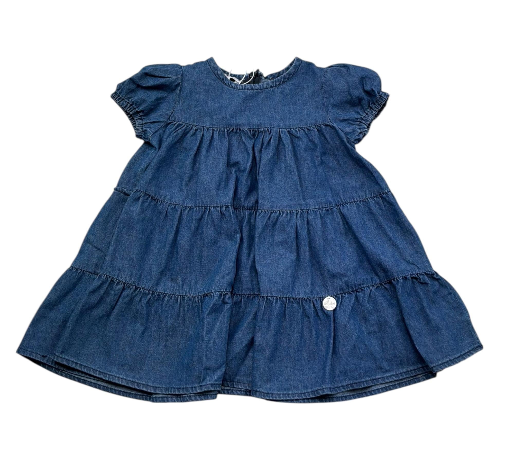 Le Bebe Abito Mezza Manica Tinta Unita In Denim per Neonata LBG6419 BLU LE BEBE 