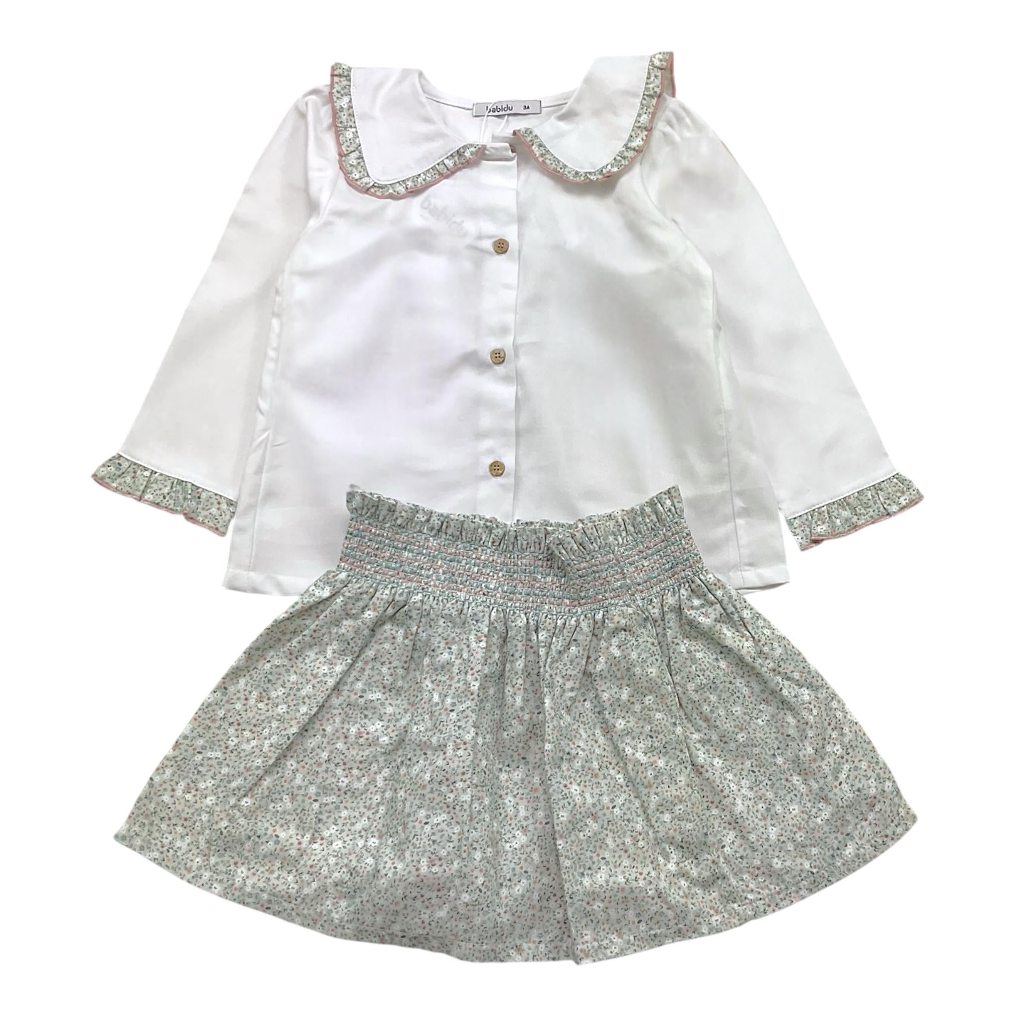 BABIDU completo 2pz gonna-camicia bicolore Bianco/verde per Bambina 93667 BIANCO/VERDE BABIDU 