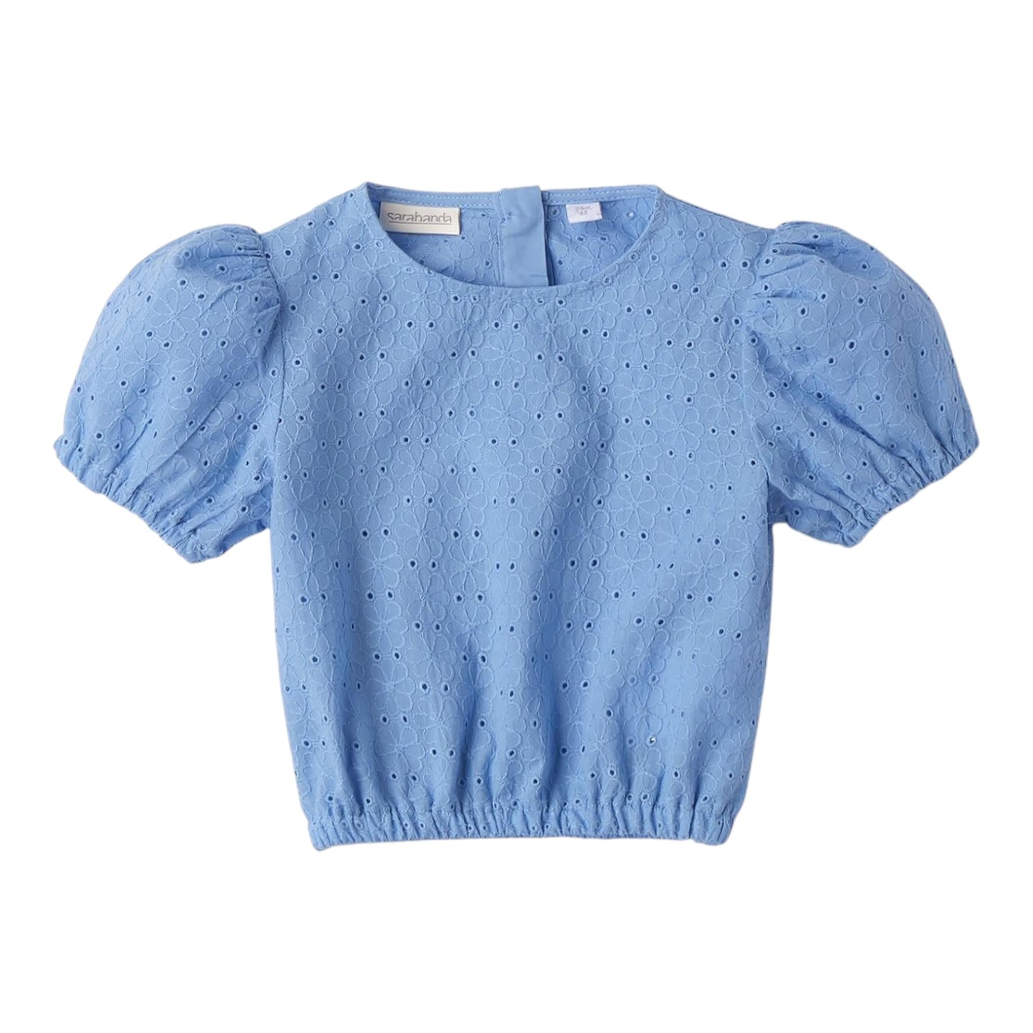 Sarabanda Top Tinta Unita Traforato per Bambina 0B357 AZZURRO SARABANDA 