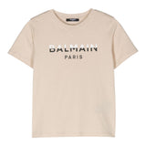Balmain T-Shirt Rundhalsausschnitt Einfarbig mit Kontrastdruck Beige für Jungen