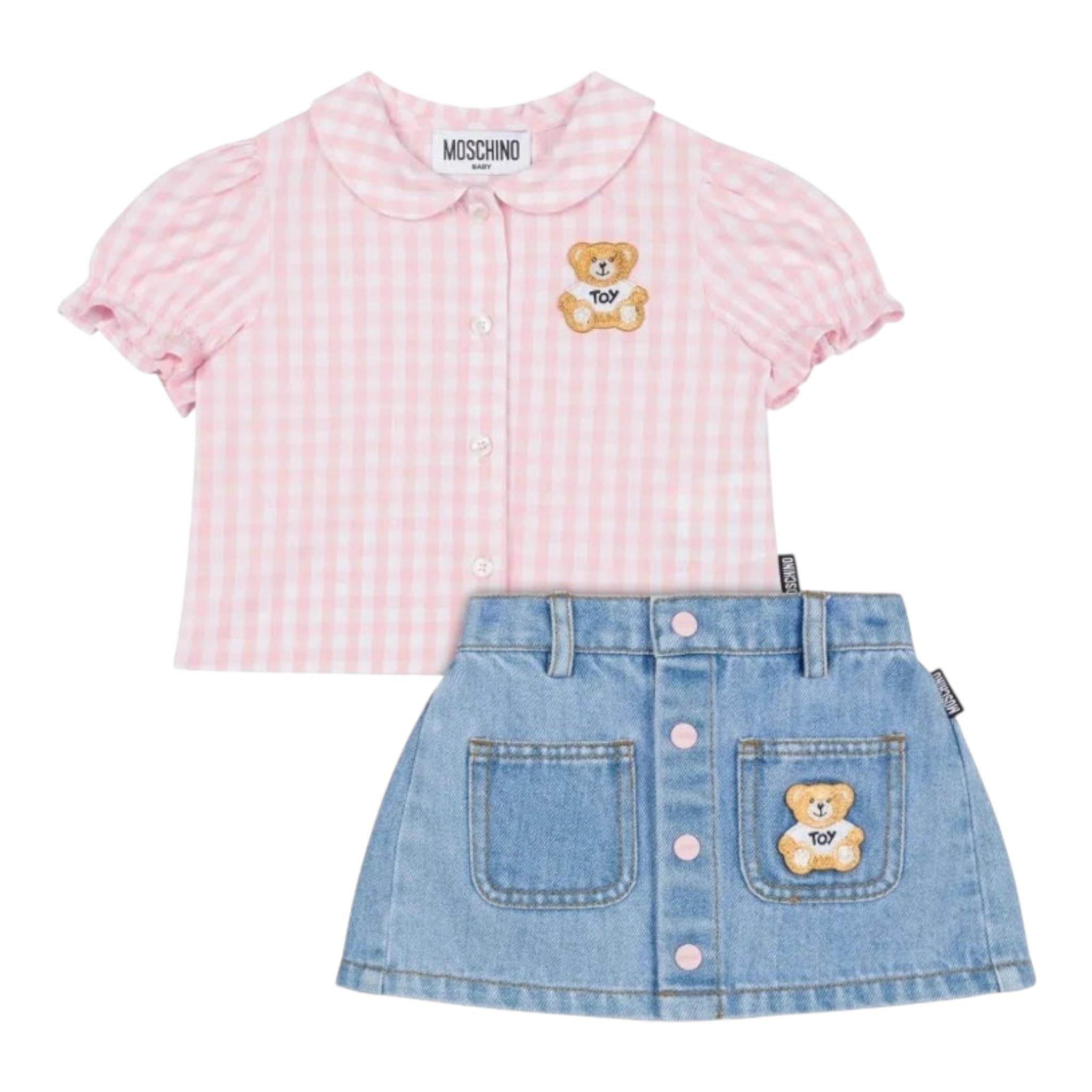 Moschino Completo 2 Pezzi Camicia-Gonna In Denim per Neonata MDG01B ROSA MOSCHINO 