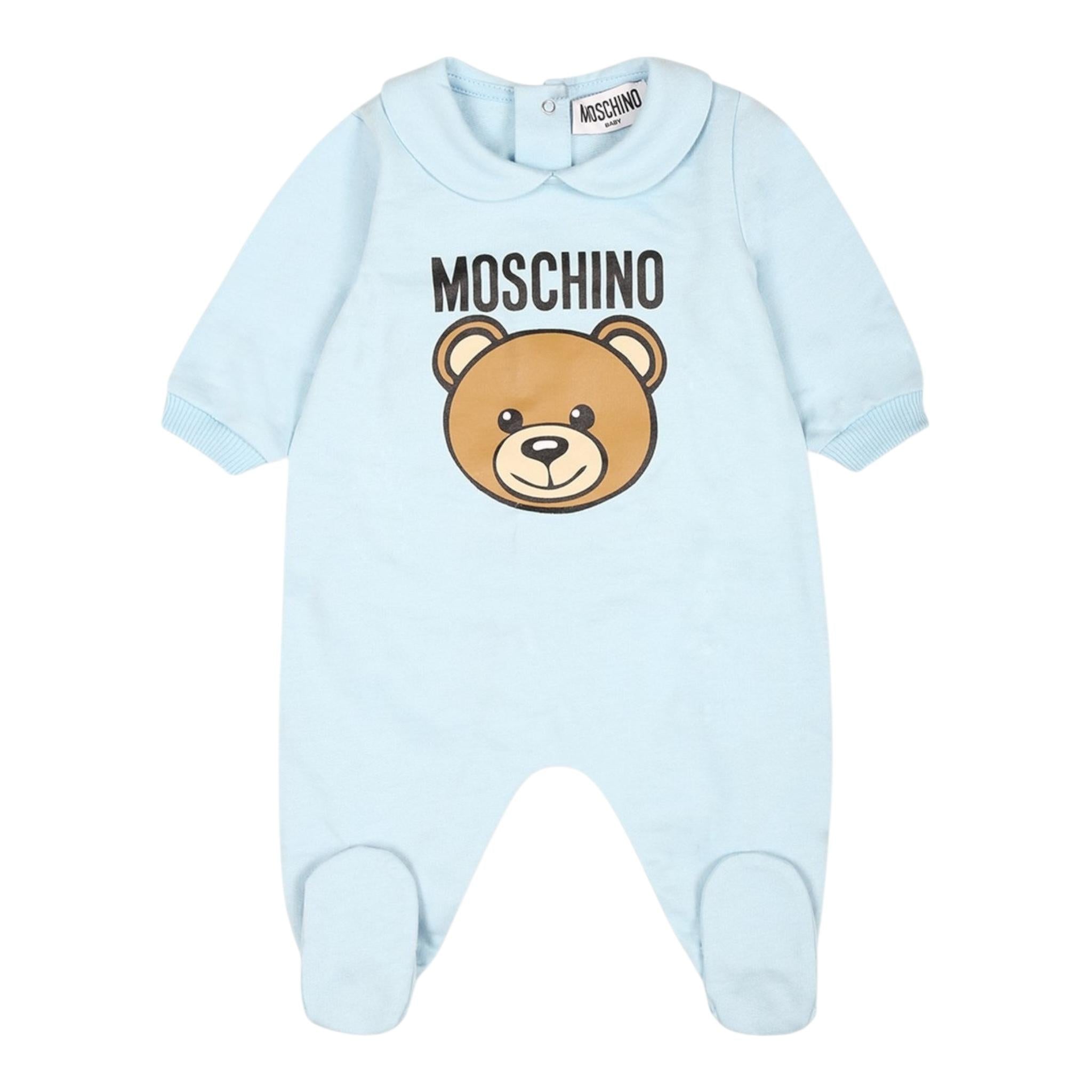 MOSCHINO tutina tinta unita con logo Azzurro per Neonato MUY0077 AZZURRO MOSCHINO 