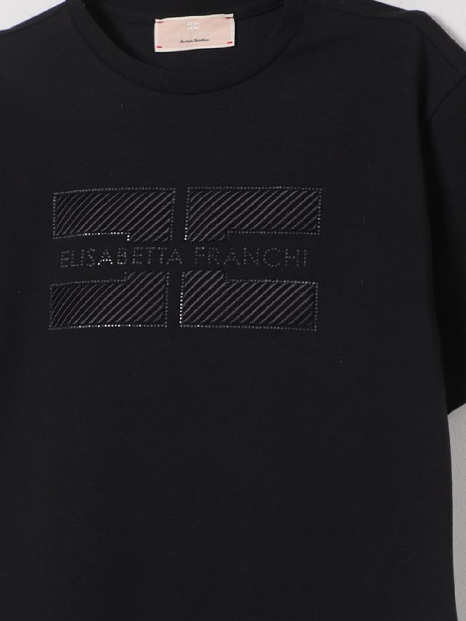 Elisabetta Franchi T-Shirt Girocollo Tinta Unita con Applicazioni Brillantini per Bambina EFTS230XXX NERO ELISABETTA FRANCHI 