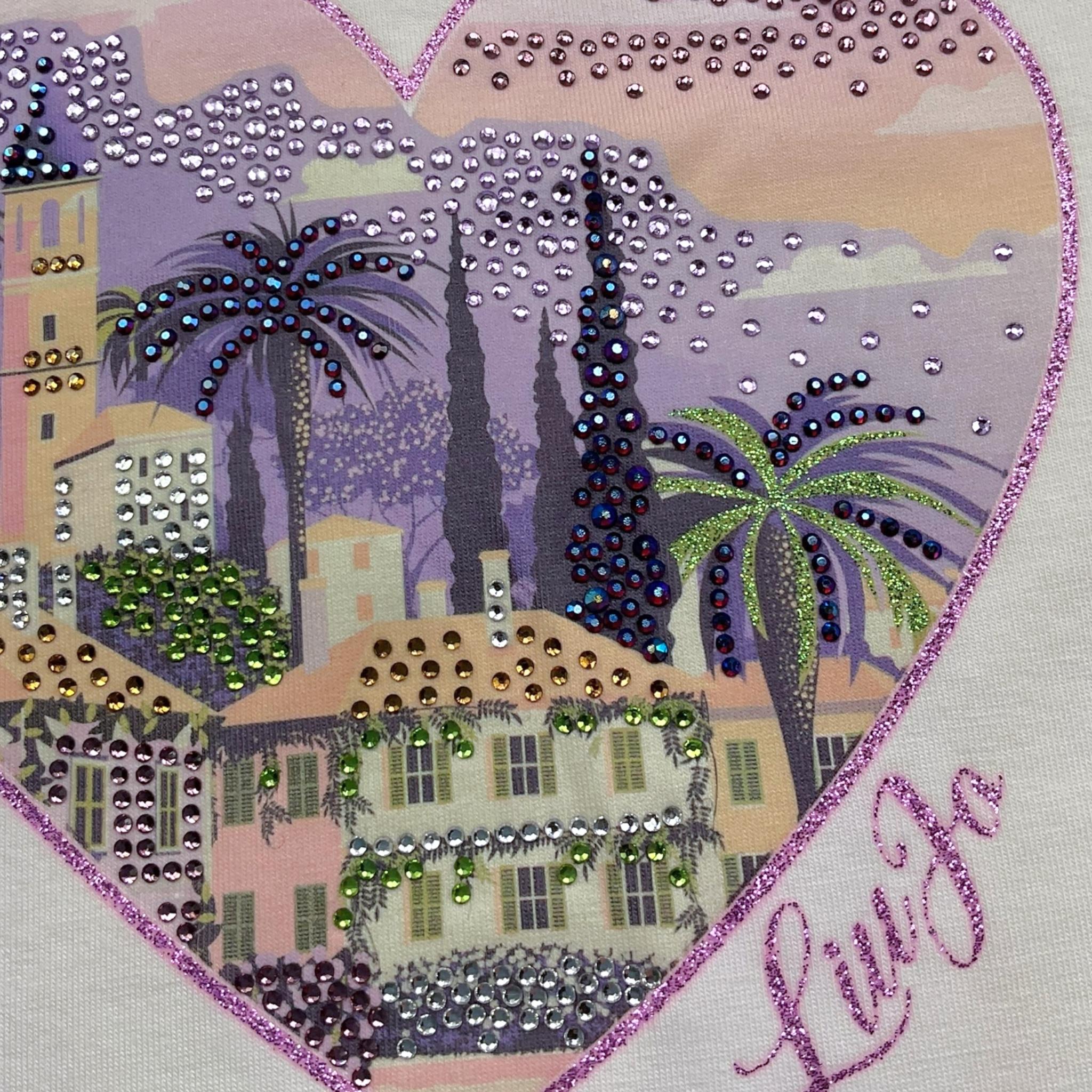 Liu Jo T-Shirt Girocollo Tinta Unita con Stampa E Brillantini per Bambina KA5093J BIANCO LIU JO 