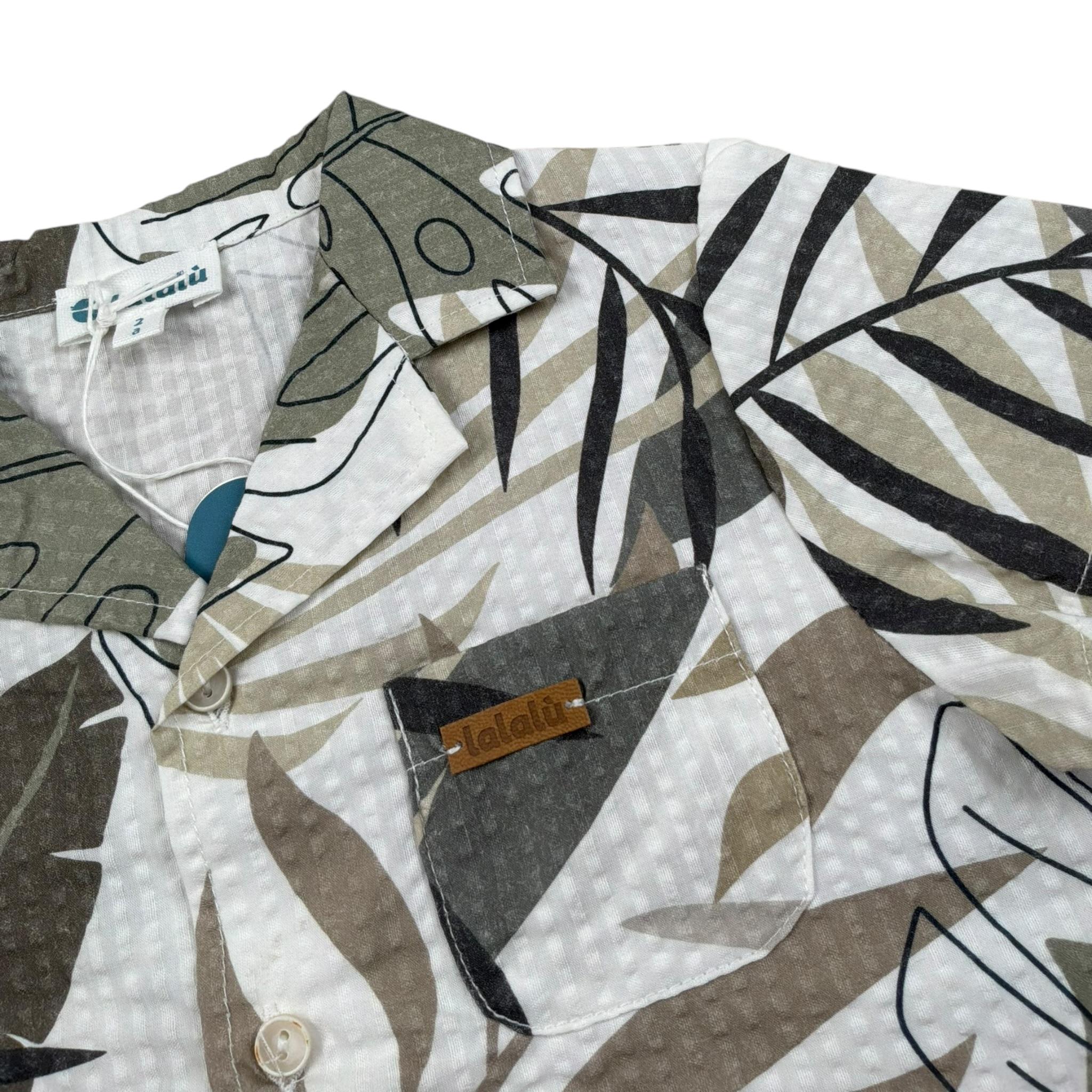 Lalalu' Camicia Tinta Unita Mezza Manica con Fantasia per Neonato CML350PBX BIANCO LALALU' 