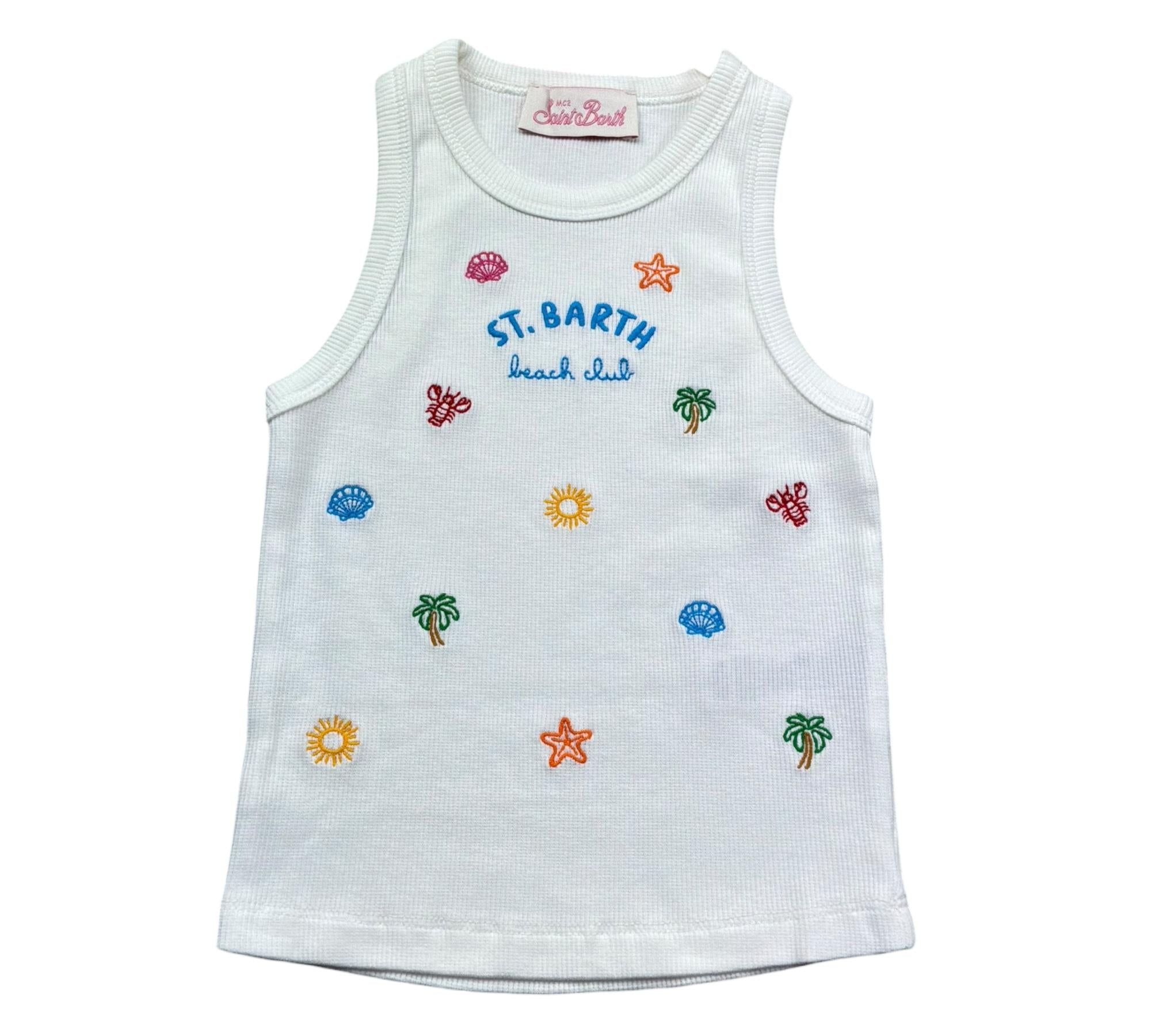 Saint Barth Canotta Tinta Unita con Stampa per Bambina BLUEJR BIANCO SAINT BARTH 