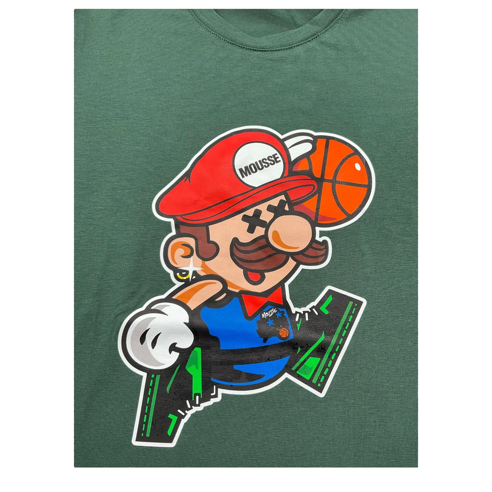 MOUSSE t-shirt girocollo tinta unita con stampa mario Verde per Bambino HKTS368GJ VERDE MOUSSE 