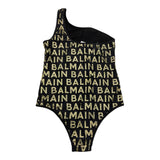Balmain Einteiliger Badeanzug, einfarbig mit kontrastierenden Drucken, Schwarz für Mädchen
