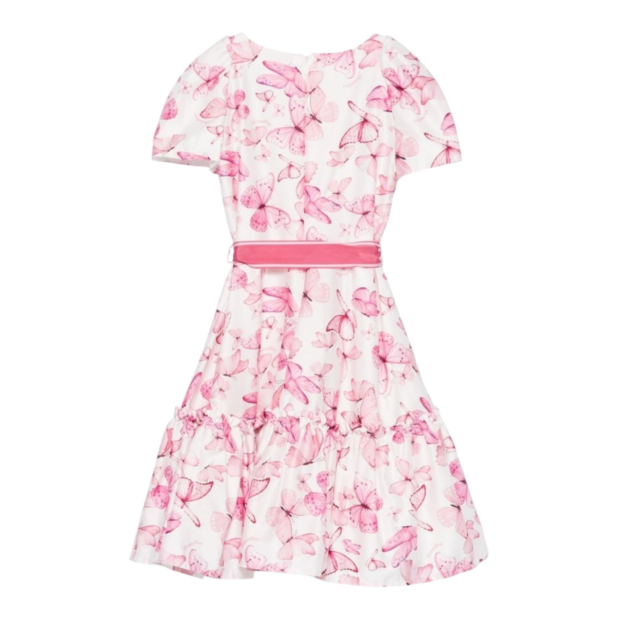 Monnalisa Abito Tinta Unita con Fantasia Fiori per Bambina 71E910 BIANCO MONNALISA 