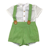 Yoedu Zweifarbiges Shirt-Latzhosen-Set Weiß/Grün für Baby