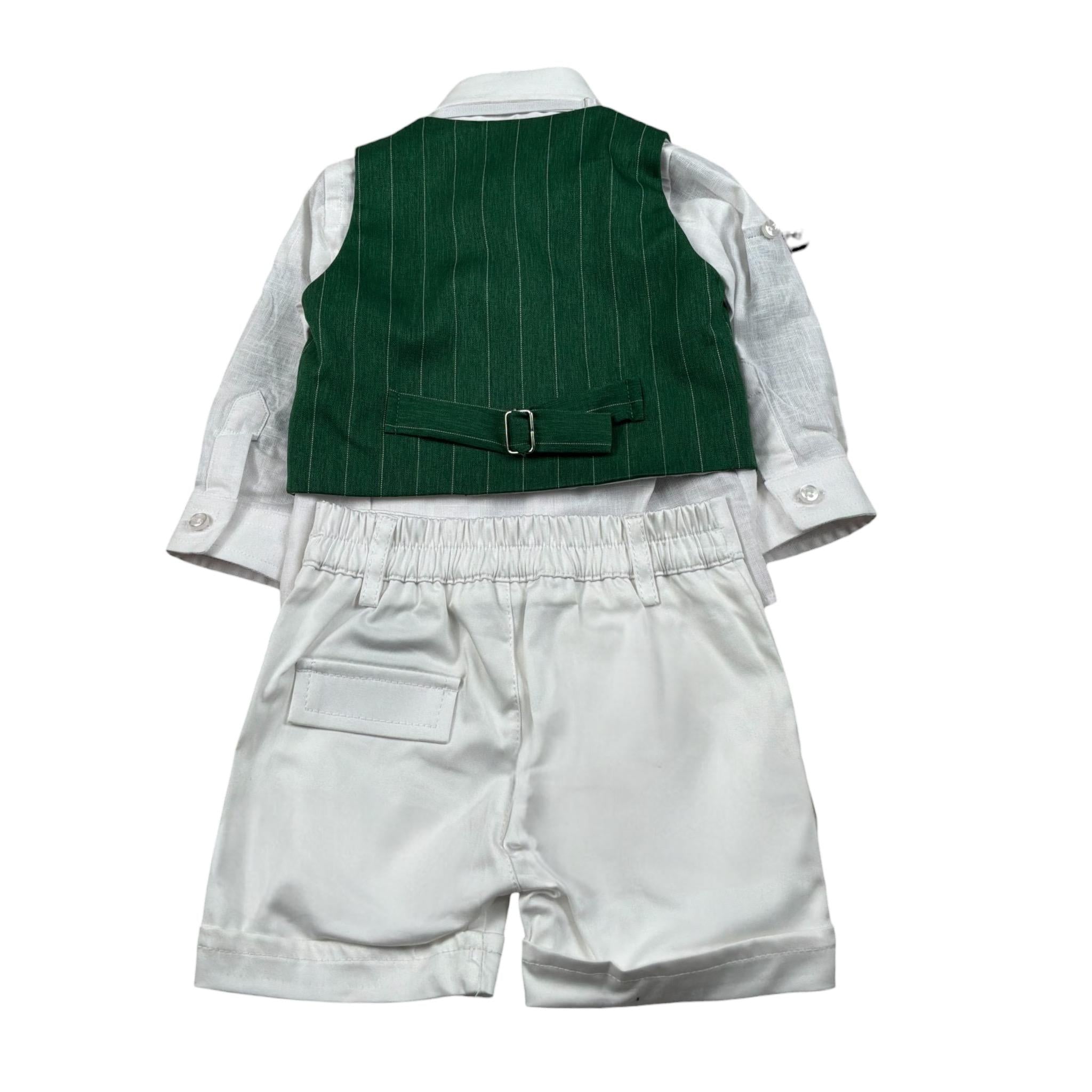 Never Too Completo 4 Pezzi Camicia-Bermuda-Gilet-Papillion Verde per Neonato GM2237NX VERDE NEVER TOO 