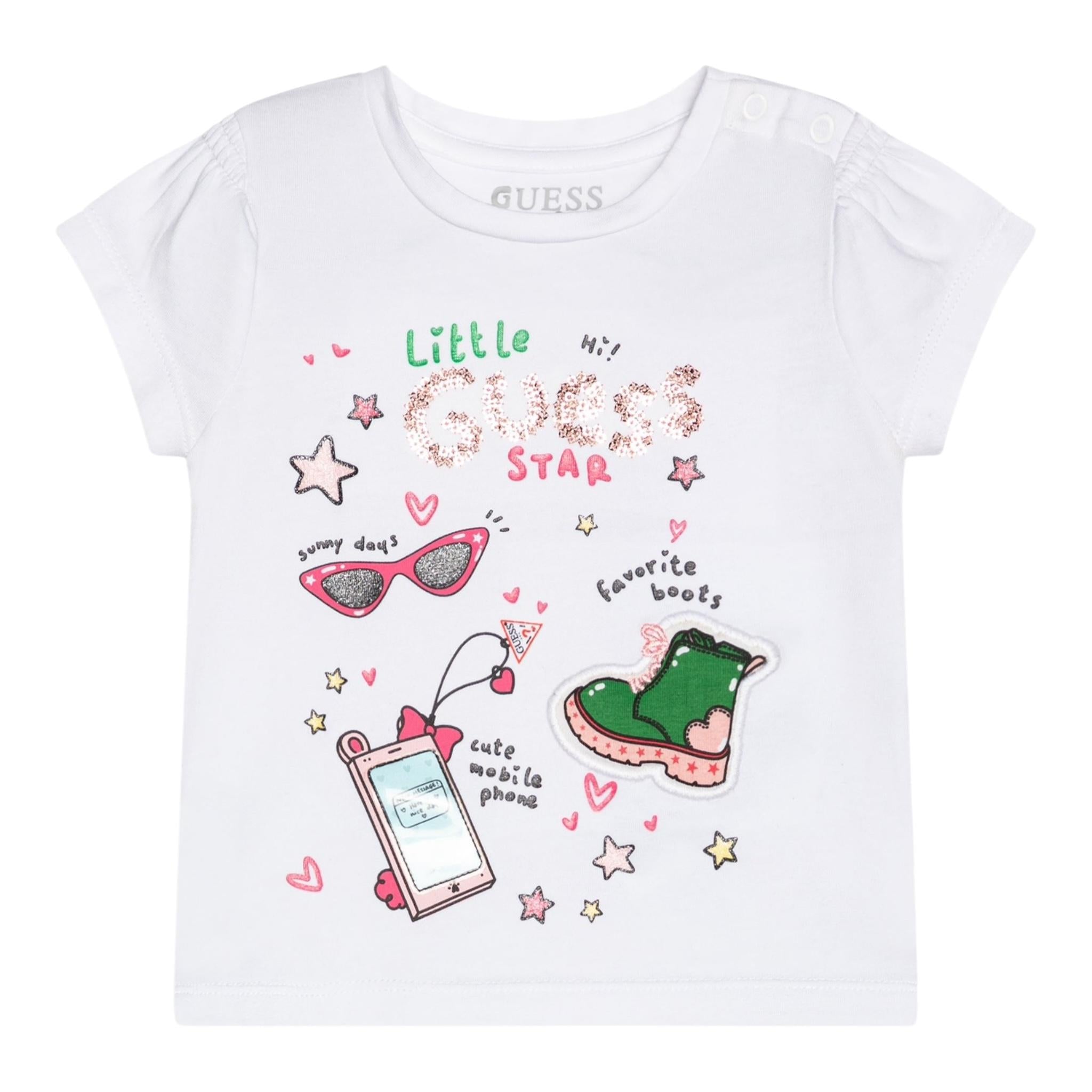 Guess T-Shirt Tinta Unita con Stampa per Neonata K5RI14K6YW4XX BIANCO GUESS 