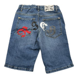 John Richmond Einfarbige Denim-Bermudashorts mit Retro-Print und verstellbarem Bund Blau für Jungen