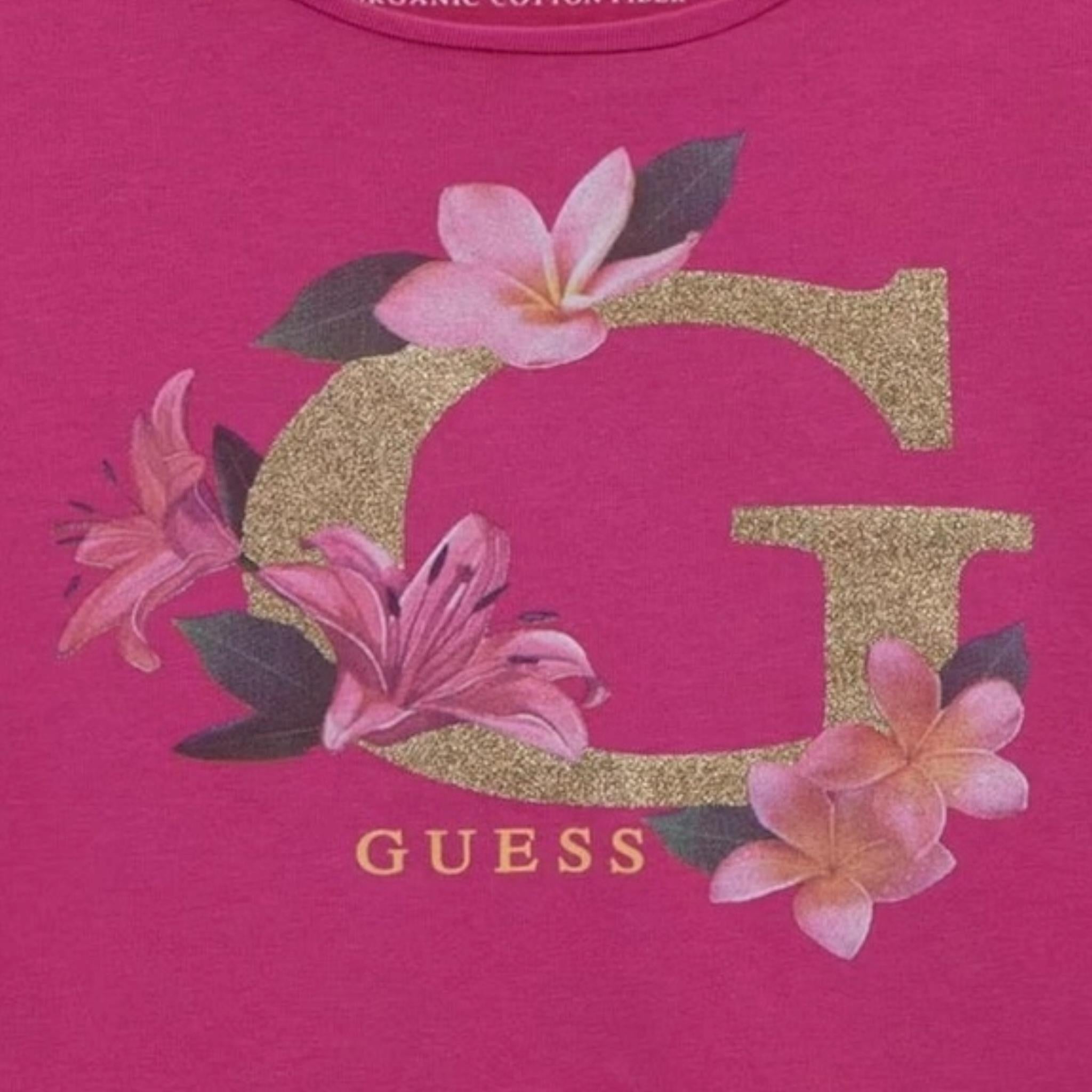 Guess T-Shirt Girocollo Tinta Unita con Stampa per Neonata K5GI08K6YW4XN MAGENTA GUESS 