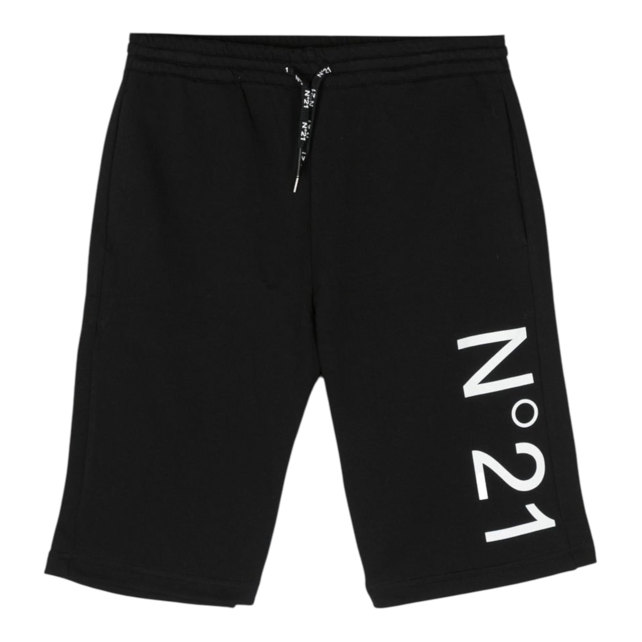 N°21 Bermuda Tinta Unita con Elastico In Vita E Stampa per Bambino N21614 NERO N°21 